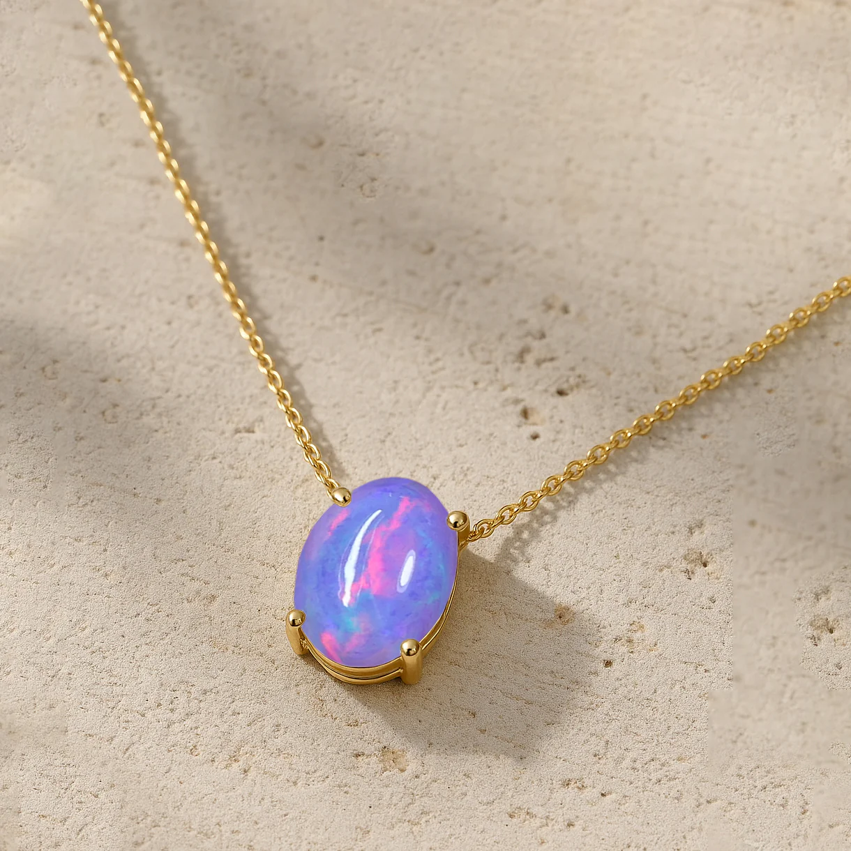 Lavender Opal Oval Stone Chain Solitaire Pendant Necklace in 925 Silver - Image 5