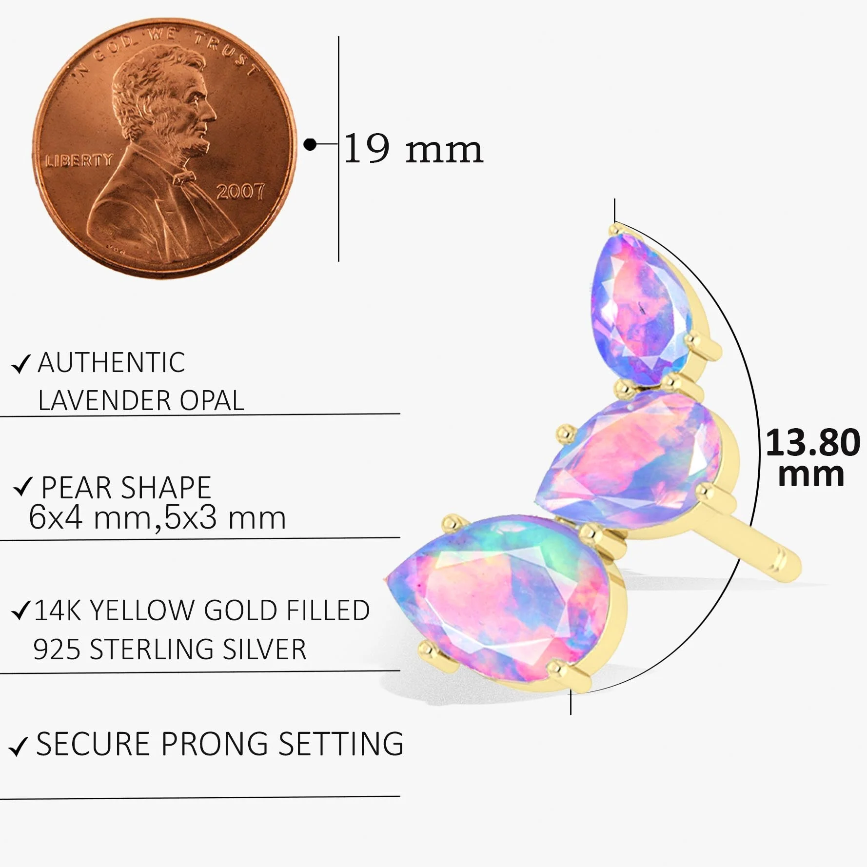 Lavender Opal Pear Horn Style Stud Earrings - Image 5