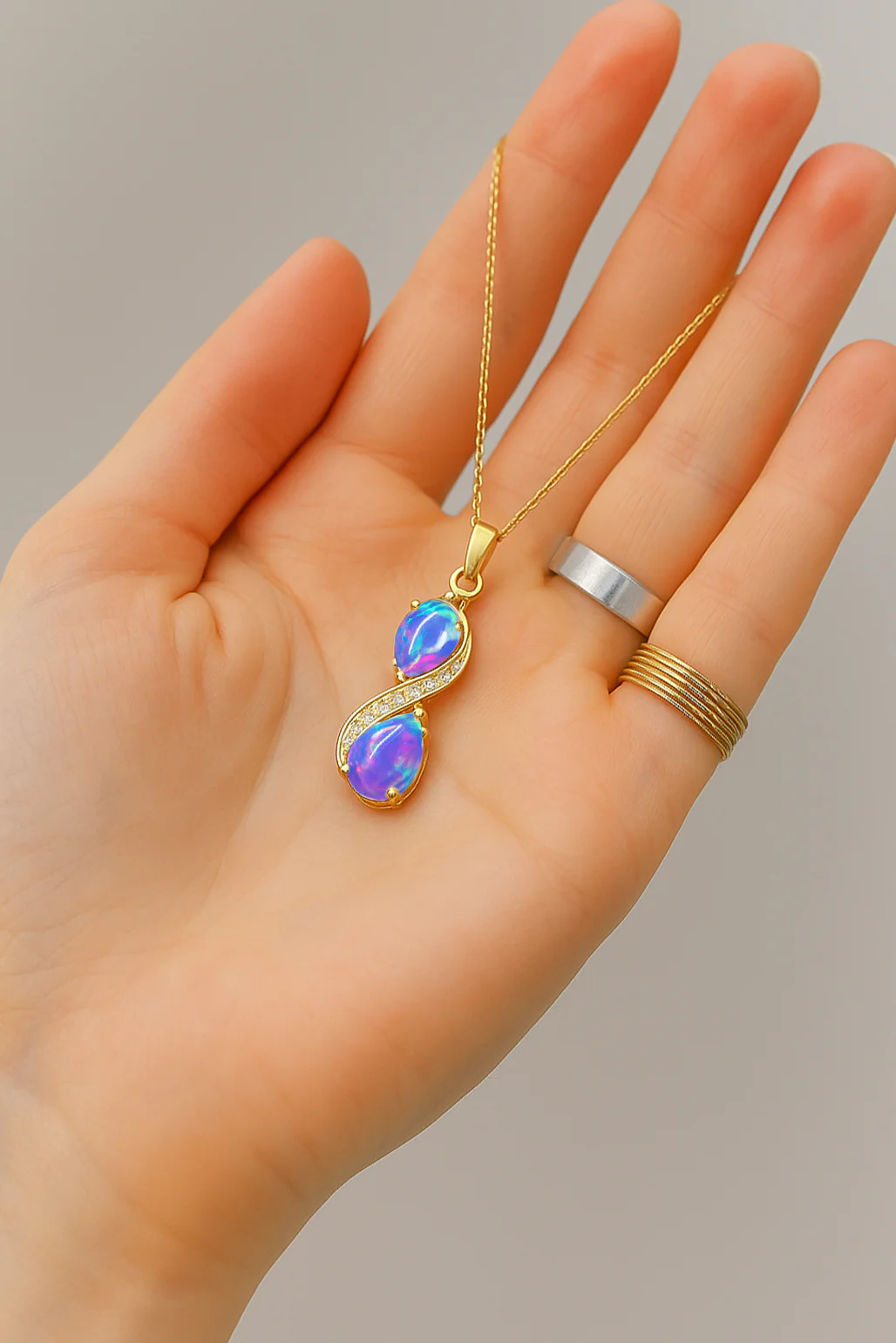 Lavender Opal Pear Infinity Pendant Necklace in Premium 925 Sterling Silver - Image 2
