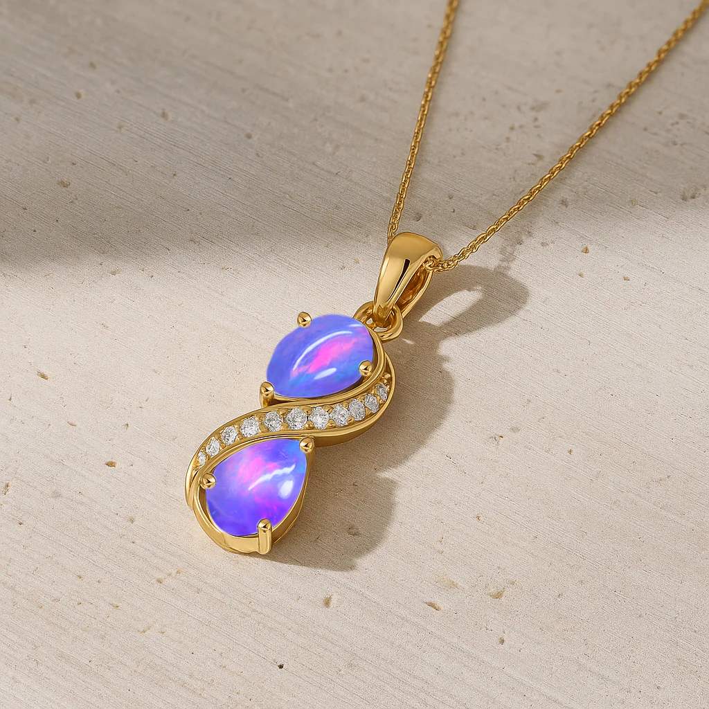Lavender Opal Pear Infinity Pendant Necklace in Premium 925 Sterling Silver - Image 6