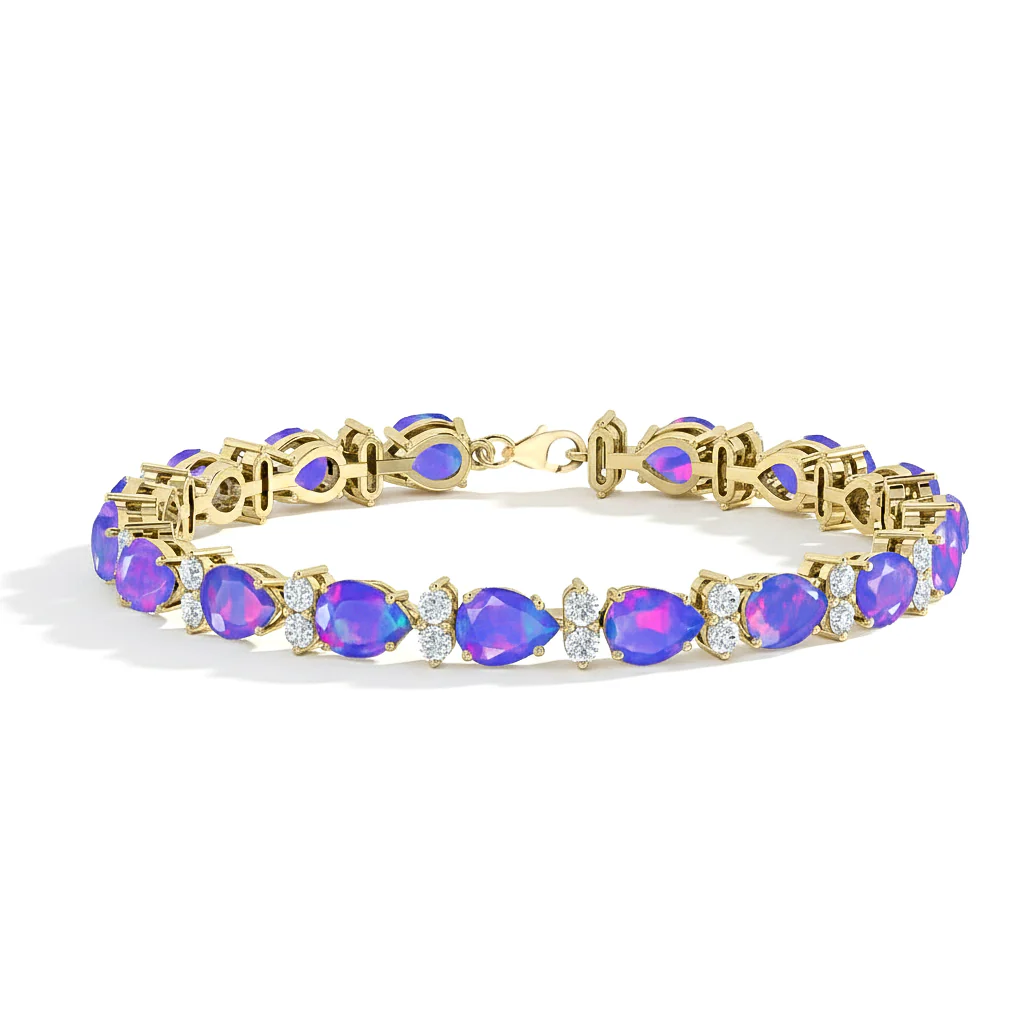 Lavender Opal Pear & Round Bracelet 7x5 MM & 2.5 MM 18.9 Ct Soft Elegance