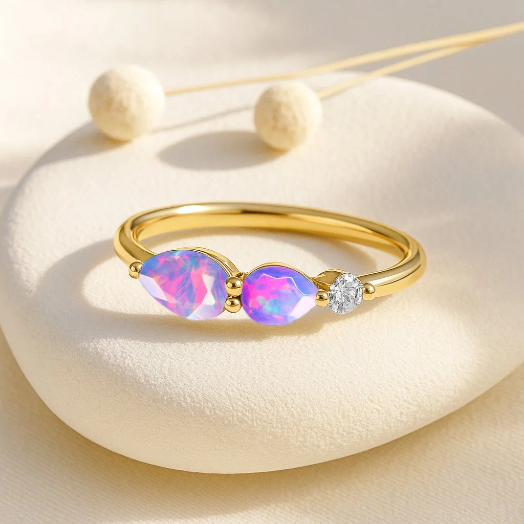 Lavender Opal Pear Shape Two Stone Ring in Gold & Silver - Image 6