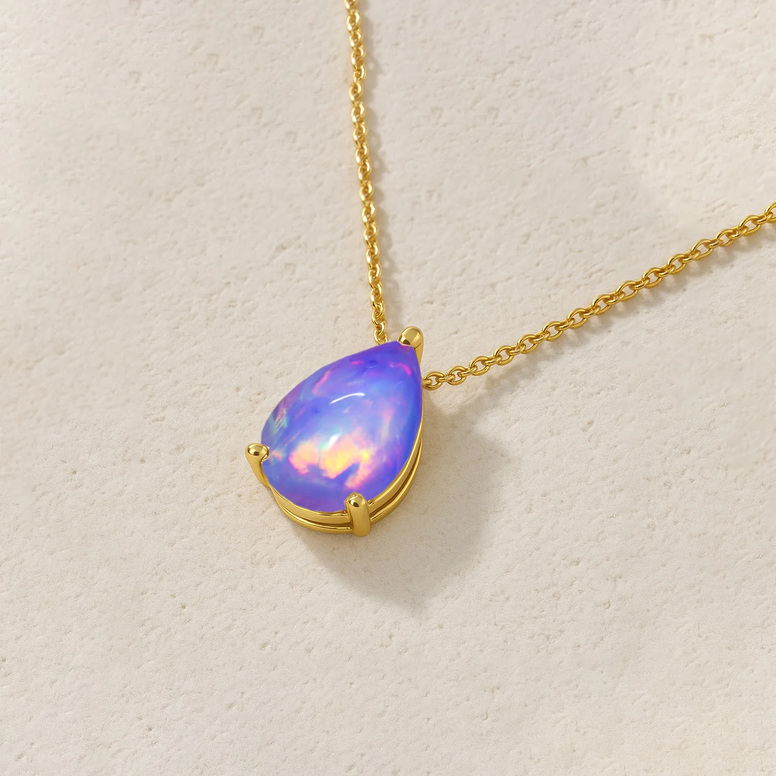 Lavender Opal Pear Stone Solitaire Pendant Necklace in 925 Sterling Silver - Image 5