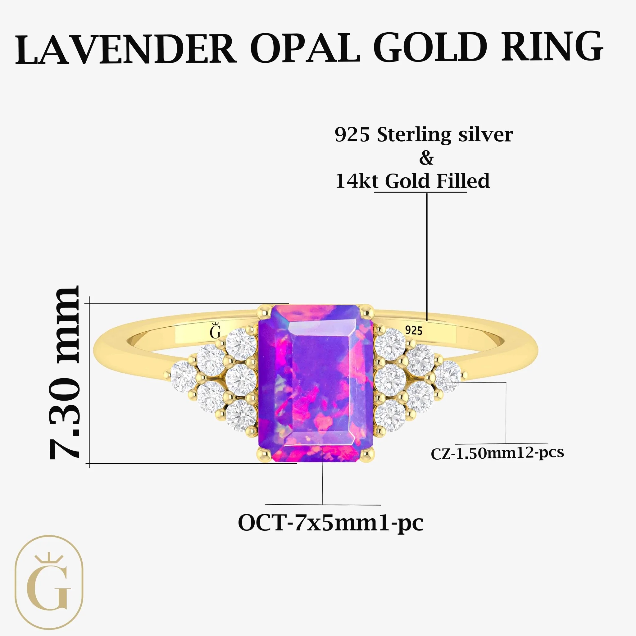 Lavender Opal Ring in Yellow Gold & Sterling Silver - Image 7