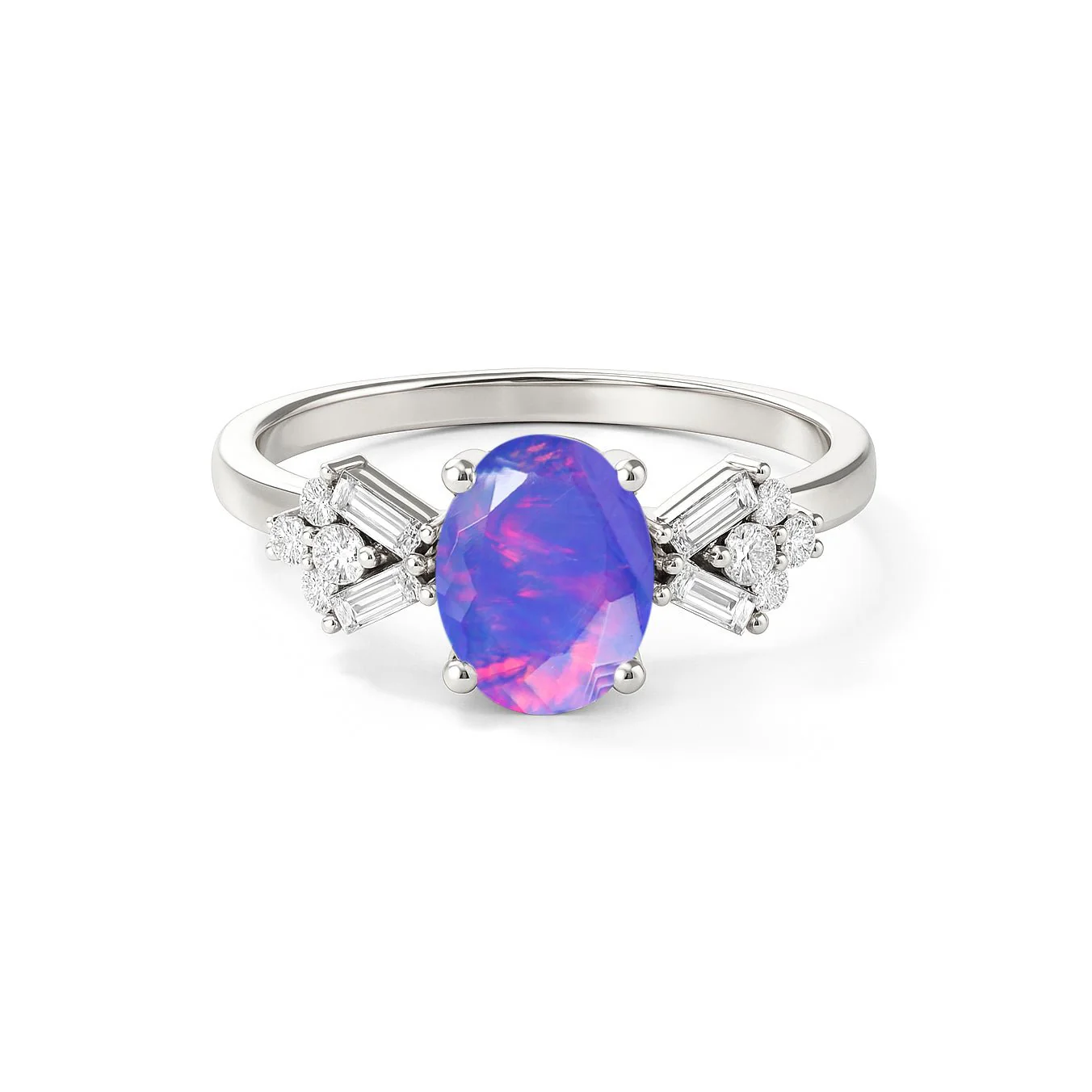 Lavender Opal Ring with Zircon Accents