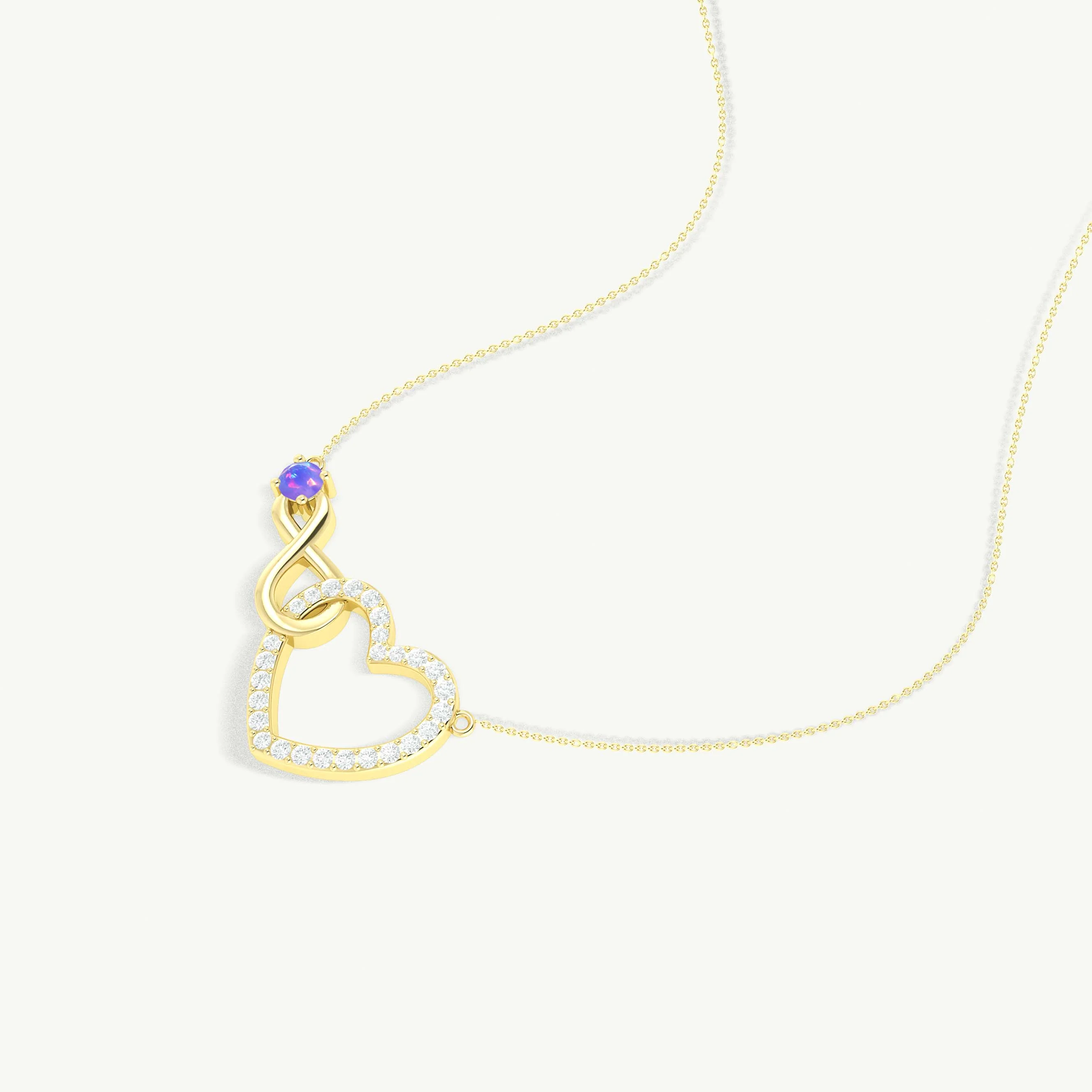 Lavender Opal Round Infinity Heart Pendant Necklace in 925 Sterling Silver - Image 3