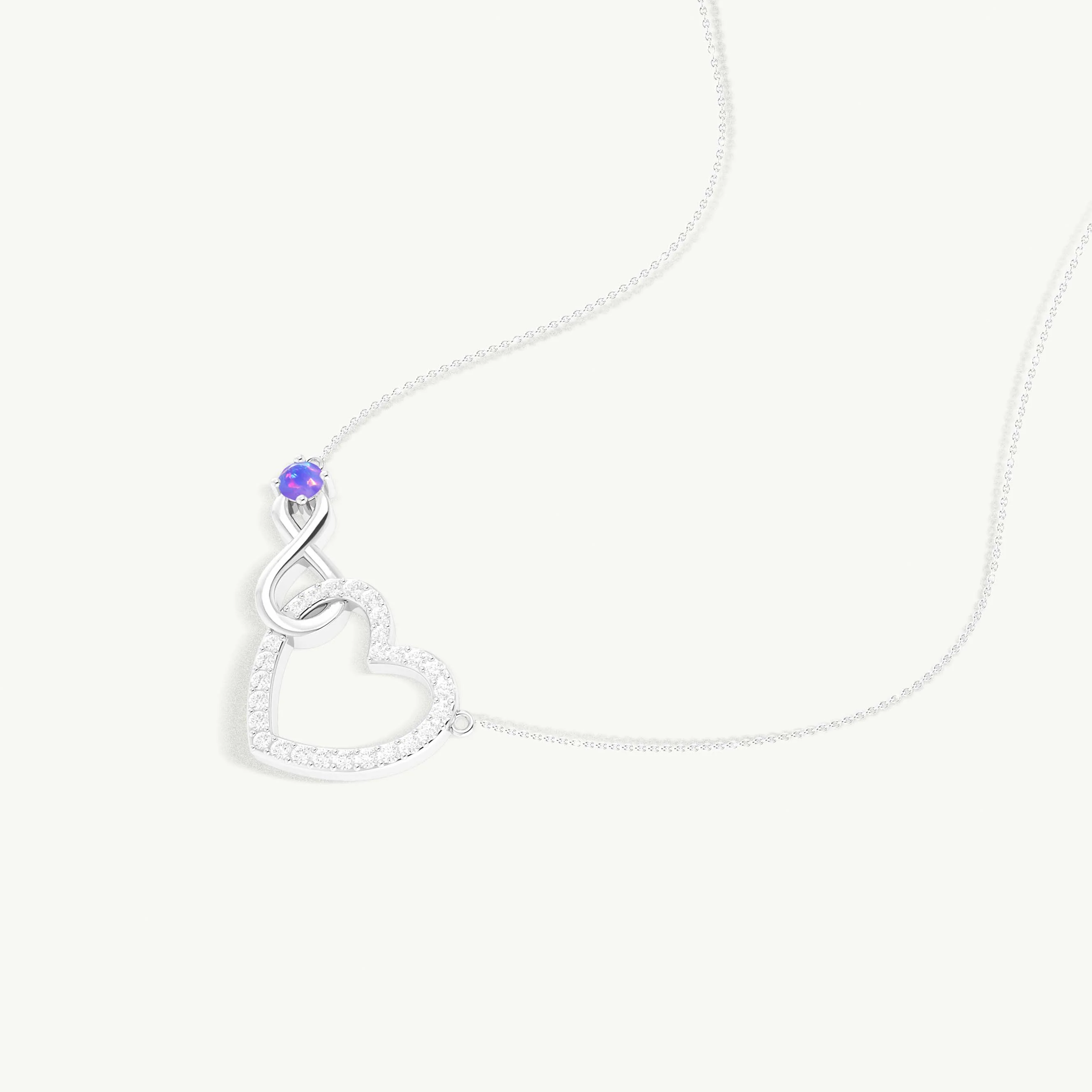 Lavender Opal Round Infinity Heart Pendant Necklace in 925 Sterling Silver - Image 4