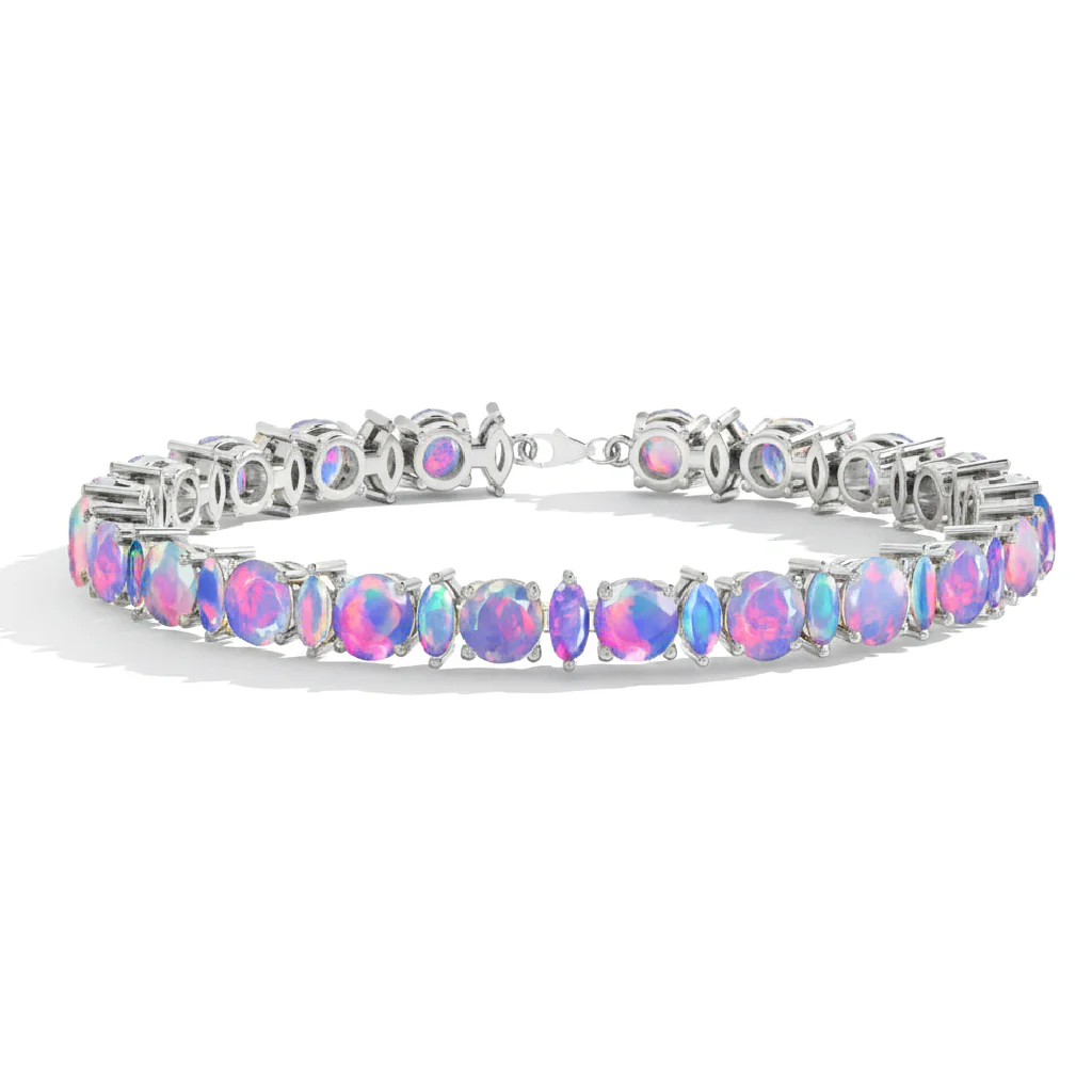 Lavender Opal Round & Marquise Bracelet 5 MM & 5x2.5 MM 22.11 Ct Soft Elegance - Image 3