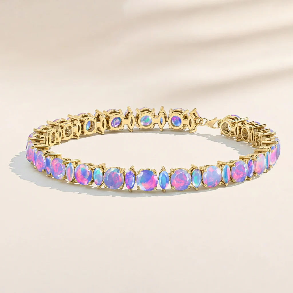 Lavender Opal Round & Marquise Bracelet 5 MM & 5x2.5 MM 22.11 Ct Soft Elegance - Image 4