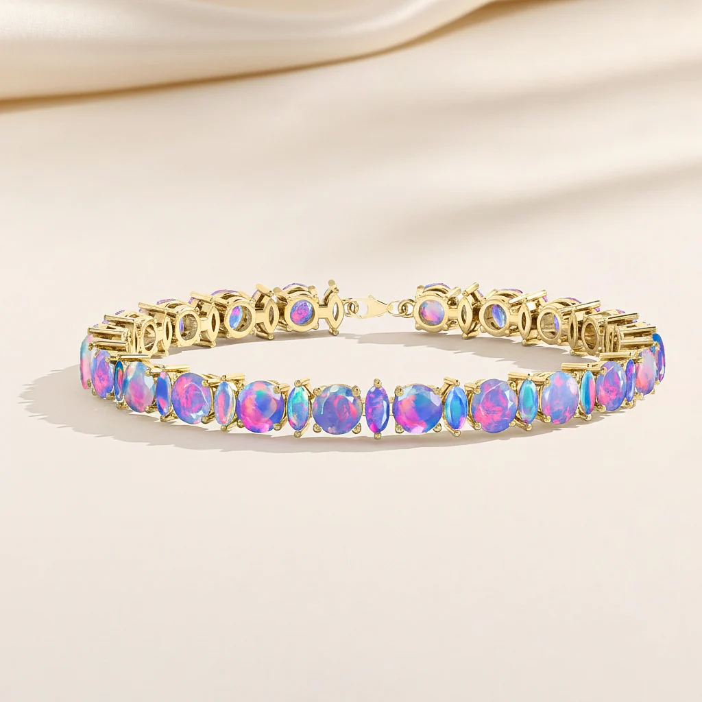 Lavender Opal Round & Marquise Bracelet 5 MM & 5x2.5 MM 22.11 Ct Soft Elegance - Image 5