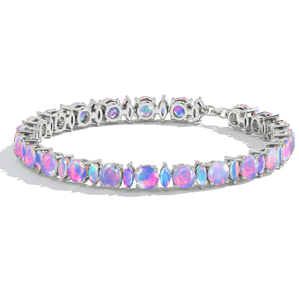 Lavender Opal Round & Marquise Bracelet 5 MM & 5x2.5 MM 22.11 Ct Soft Elegance - Image 6