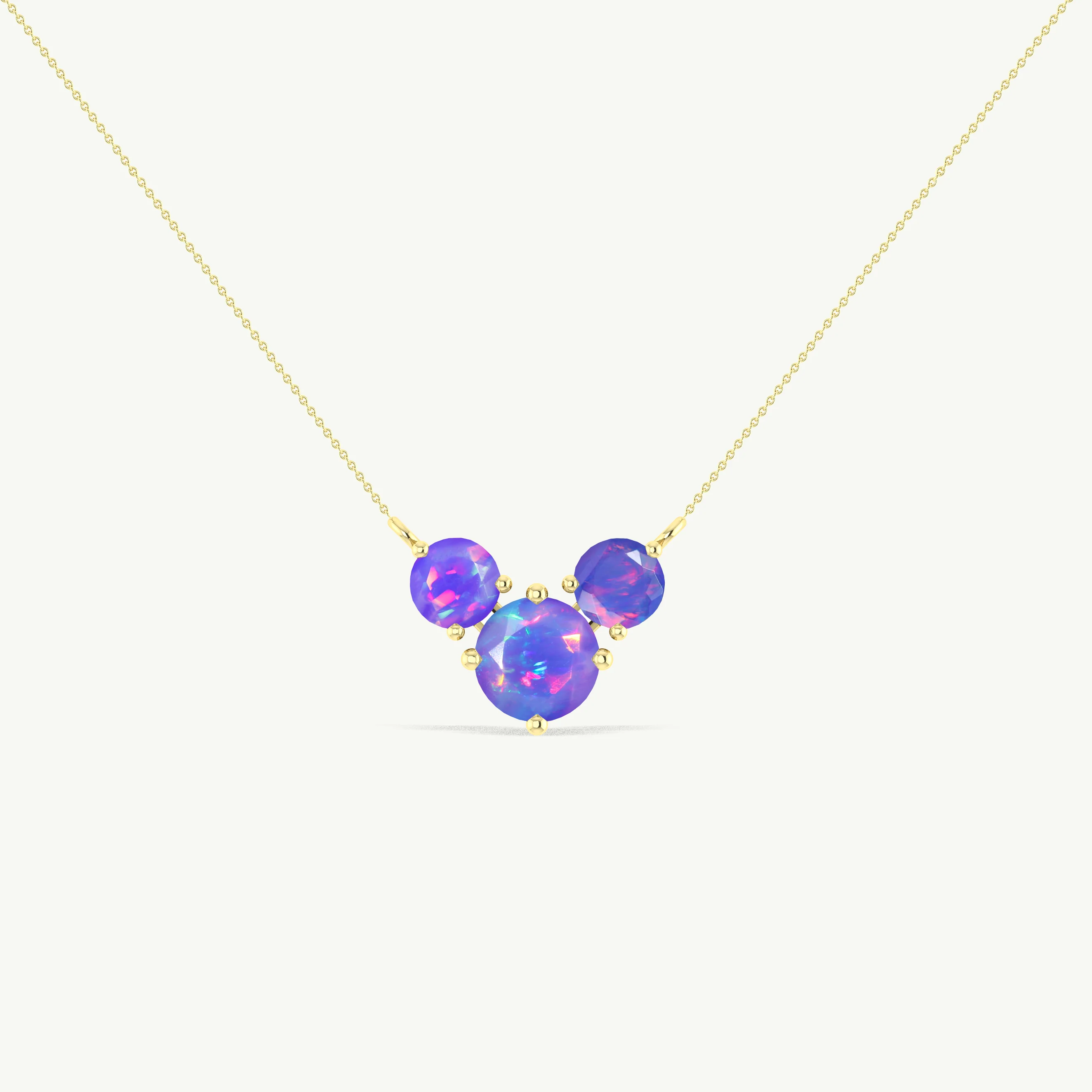Lavender Opal Round Three Stone Necklace in 925 Sterling Silver 2.2ct - Image 9