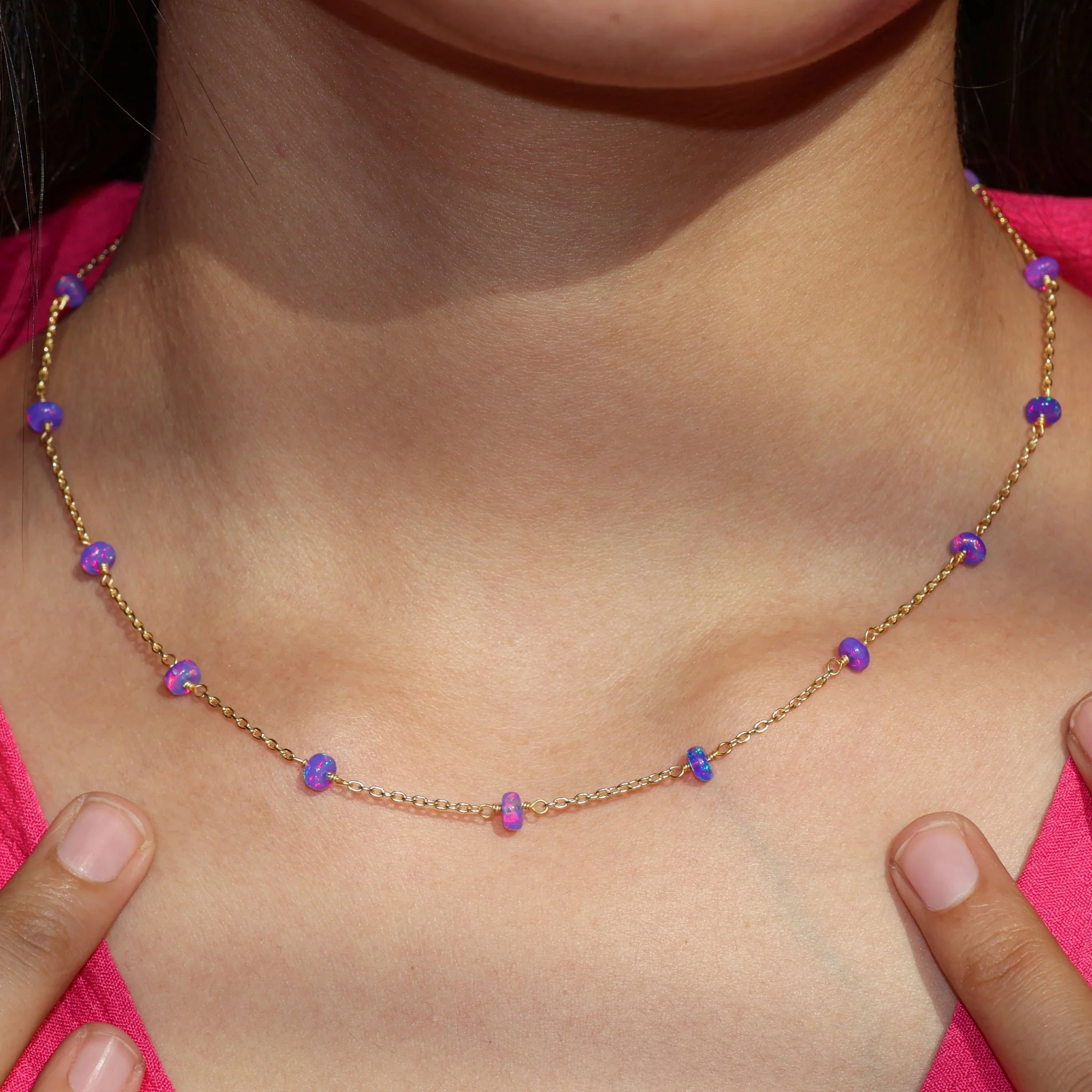 Lavender Opal Smooth Beads Chain Handmade Necklace - Image 3