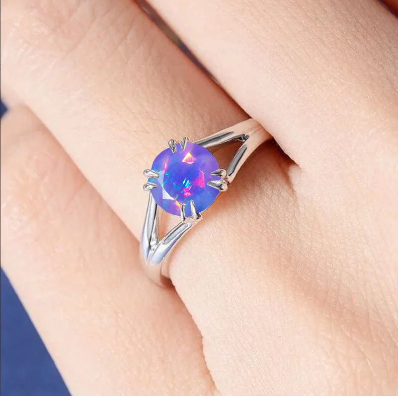 Lavender Opal Solitaire Ring - 6mm Faceted Gemstone - Image 2