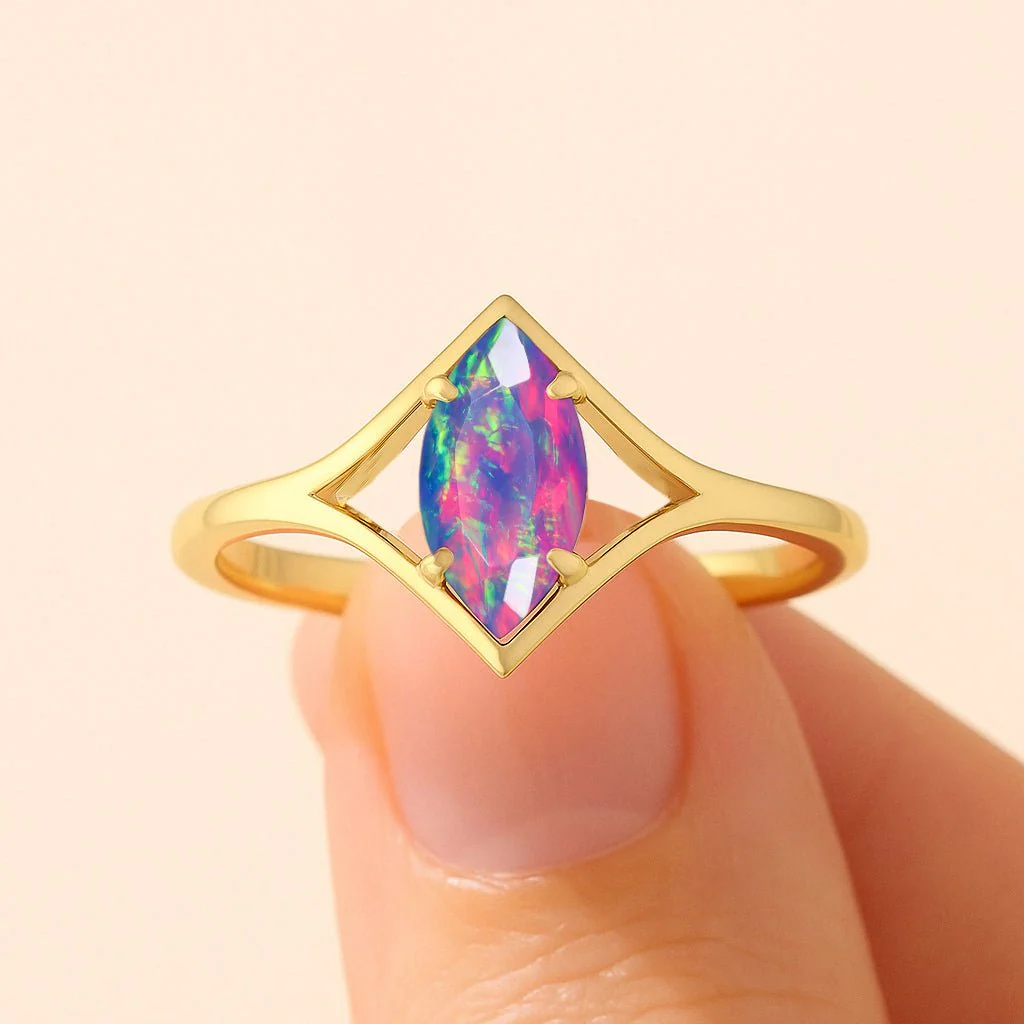 Lavender Opal Solitaire Ring 8X4 MM Marquise Shape - Image 5
