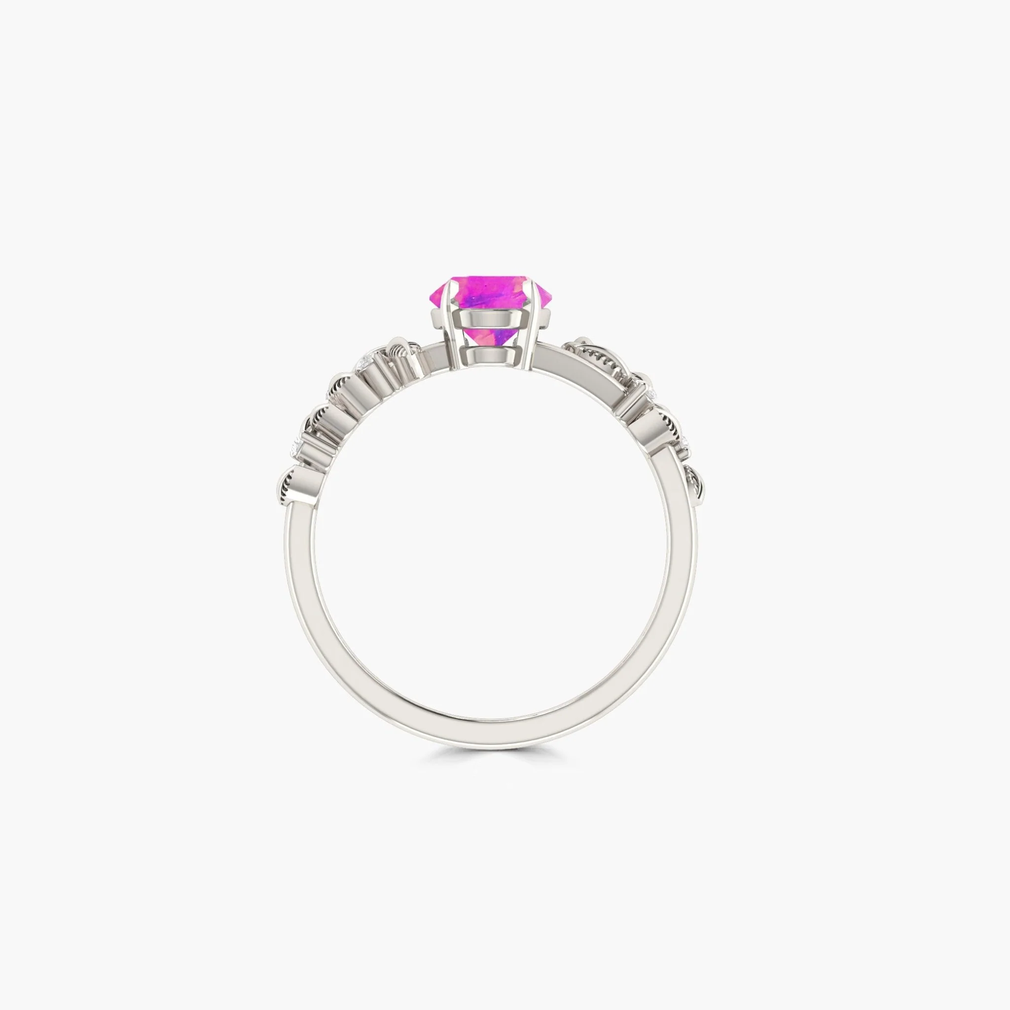 Lavender Opal Solitaire Ring 8x6MM Oval with Leaf Design - Image 4