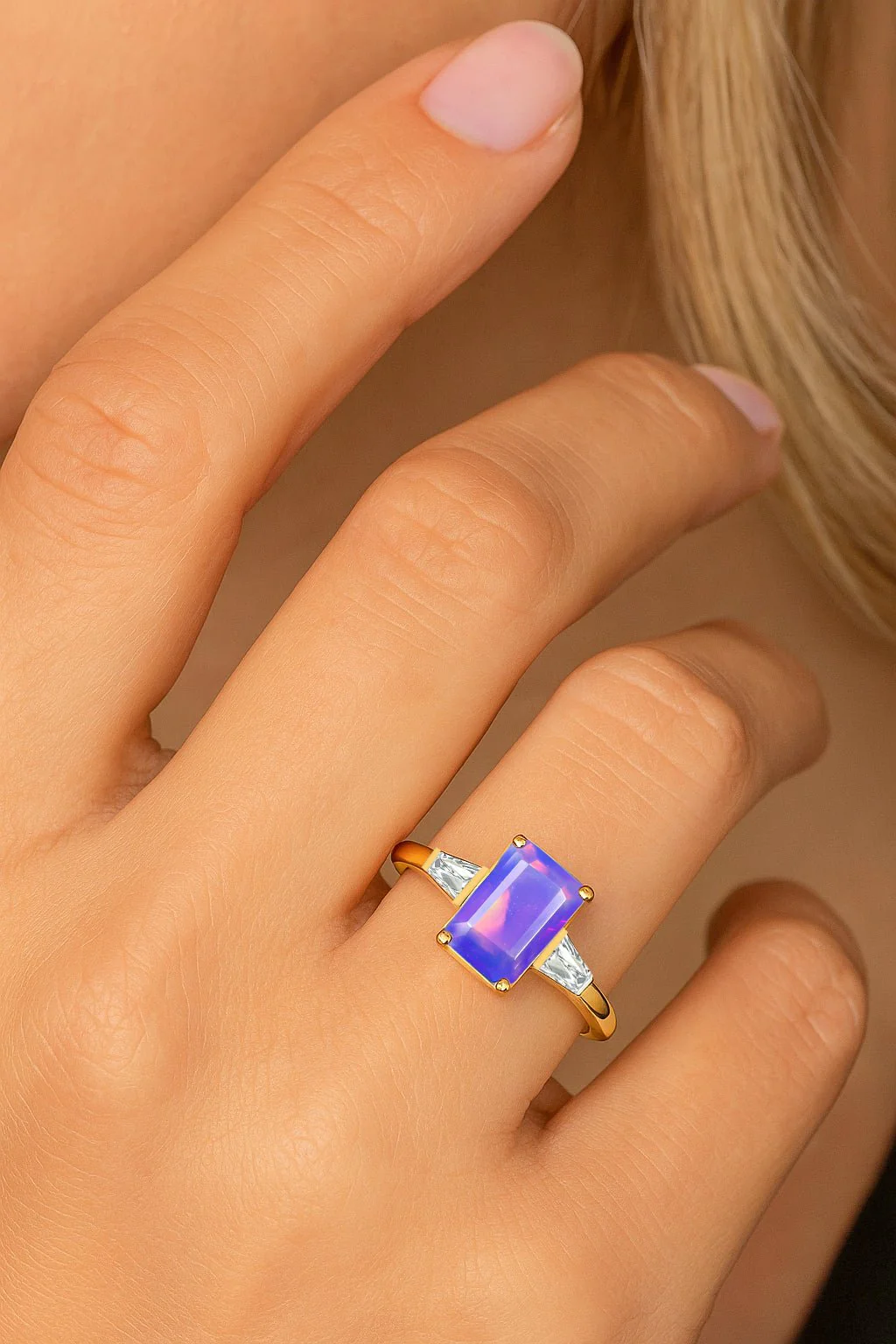 Lavender Opal Solitaire Ring in Gold Plating - Image 4