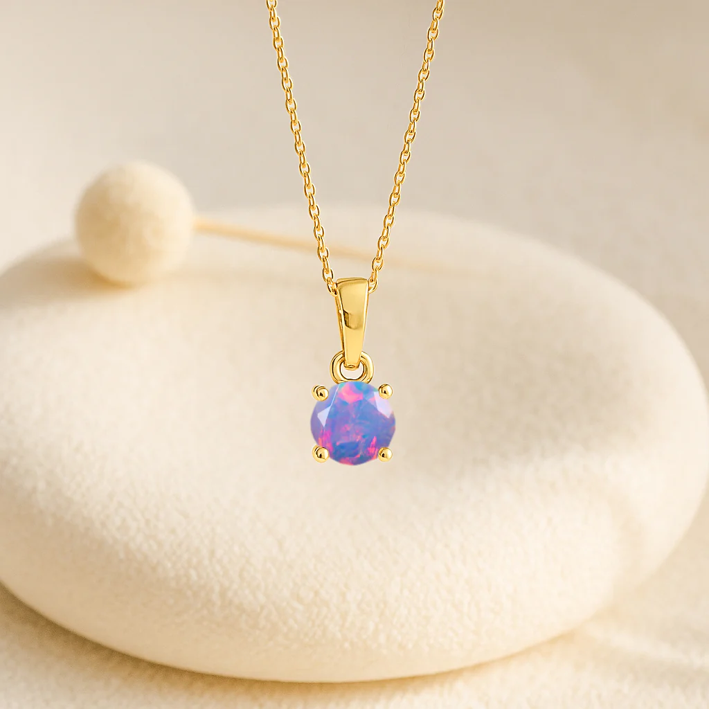 Lavender Opal Solitaire Teardrop Pendant Necklace in 925 Sterling Silver 7mm 1.2ct - Image 10