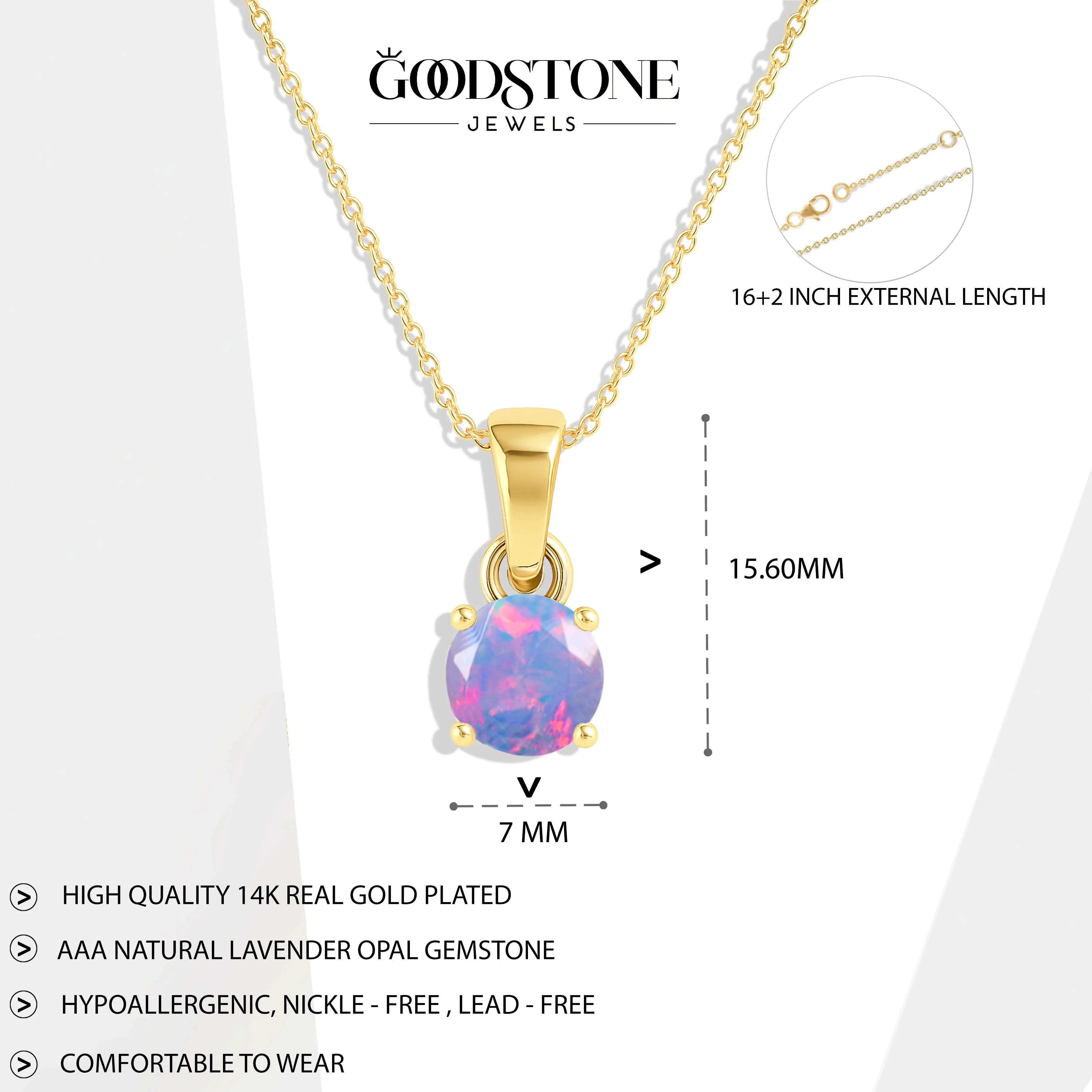 Lavender Opal Solitaire Teardrop Pendant Necklace in 925 Sterling Silver 7mm 1.2ct - Image 11
