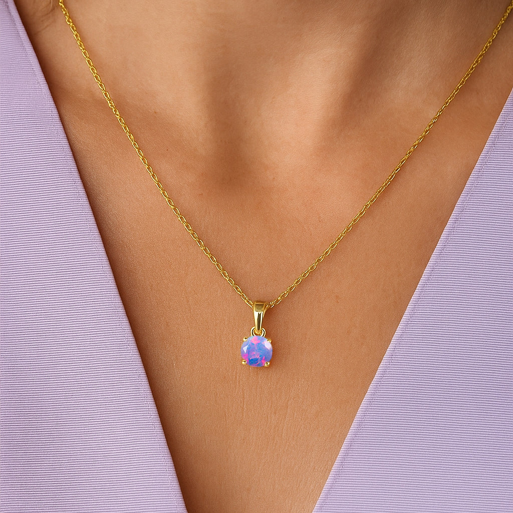 Lavender Opal Solitaire Teardrop Pendant Necklace in 925 Sterling Silver 7mm 1.2ct - Image 12