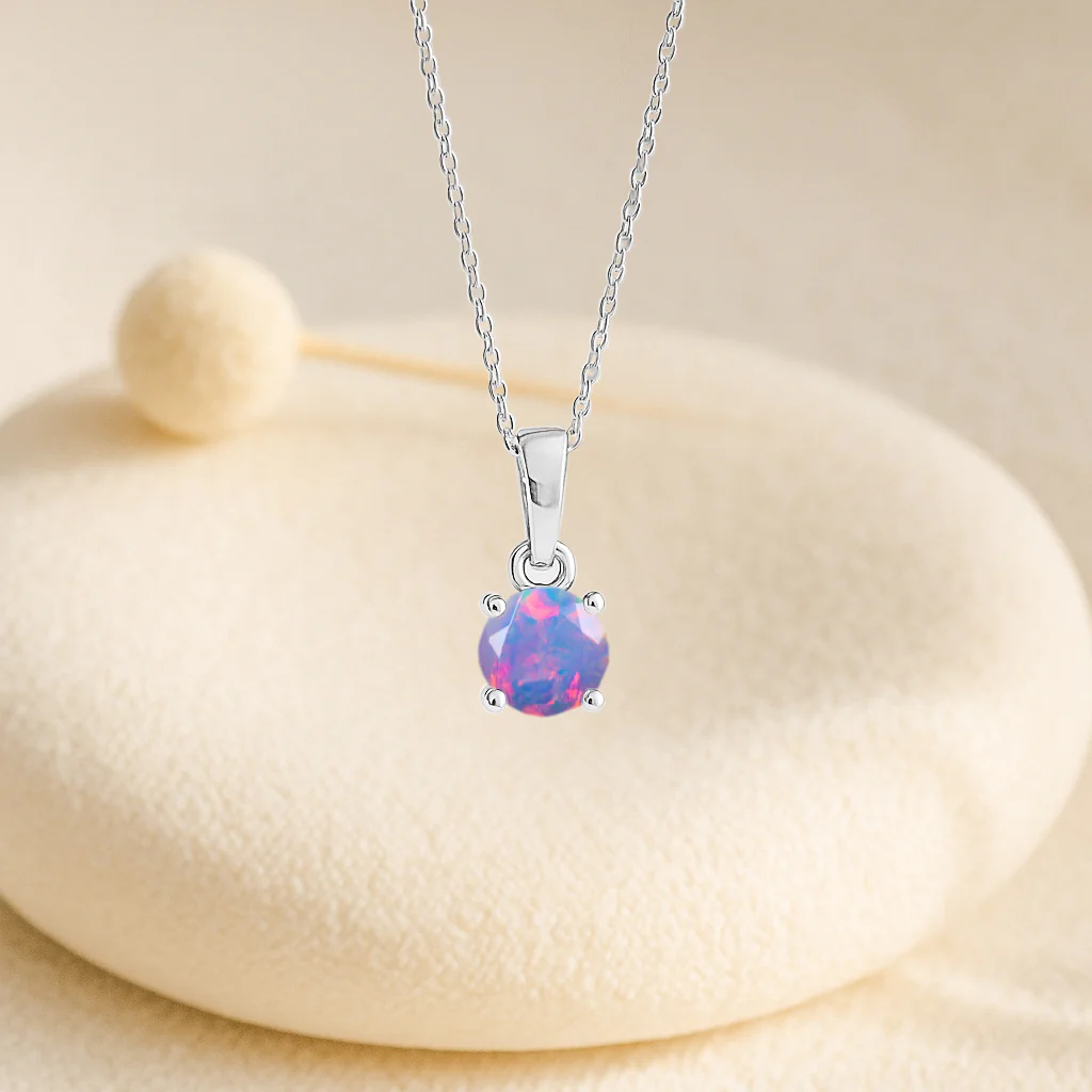 Lavender Opal Solitaire Teardrop Pendant Necklace in 925 Sterling Silver 7mm 1.2ct - Image 3
