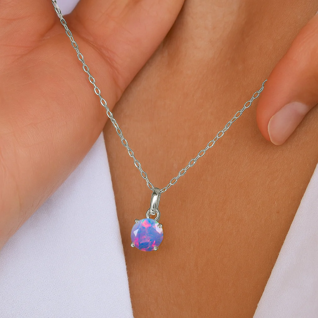 Lavender Opal Solitaire Teardrop Pendant Necklace in 925 Sterling Silver 7mm 1.2ct - Image 5