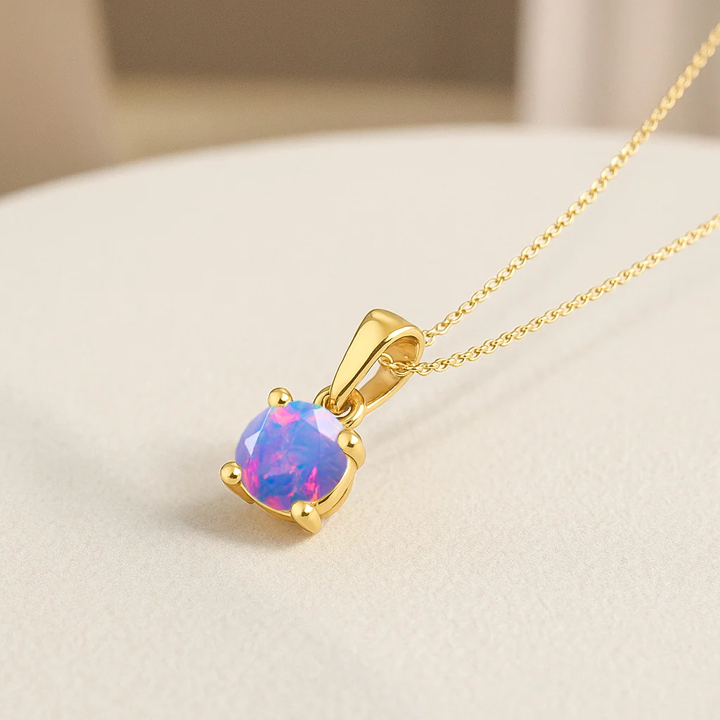 Lavender Opal Solitaire Teardrop Pendant Necklace in 925 Sterling Silver 7mm 1.2ct - Image 8