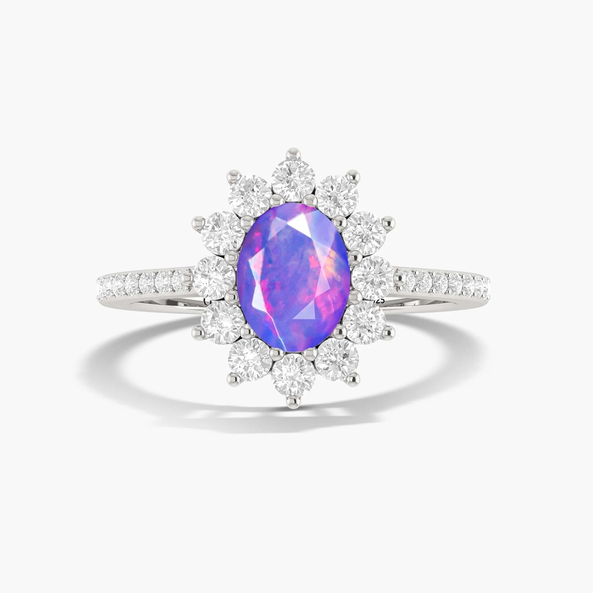 Lavender Opal Sterling Silver Floral Halo Ring