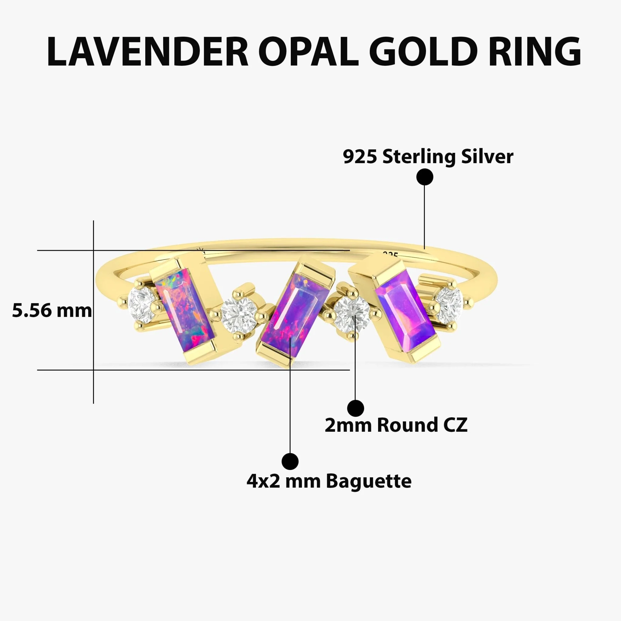 Lavender Opal Three Stone Ring for Women - Image 4