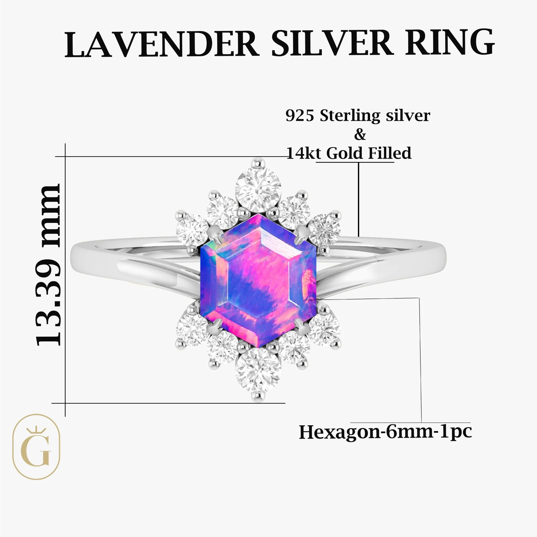 Lavender Opal & White Zircon Designer Ring - Image 6