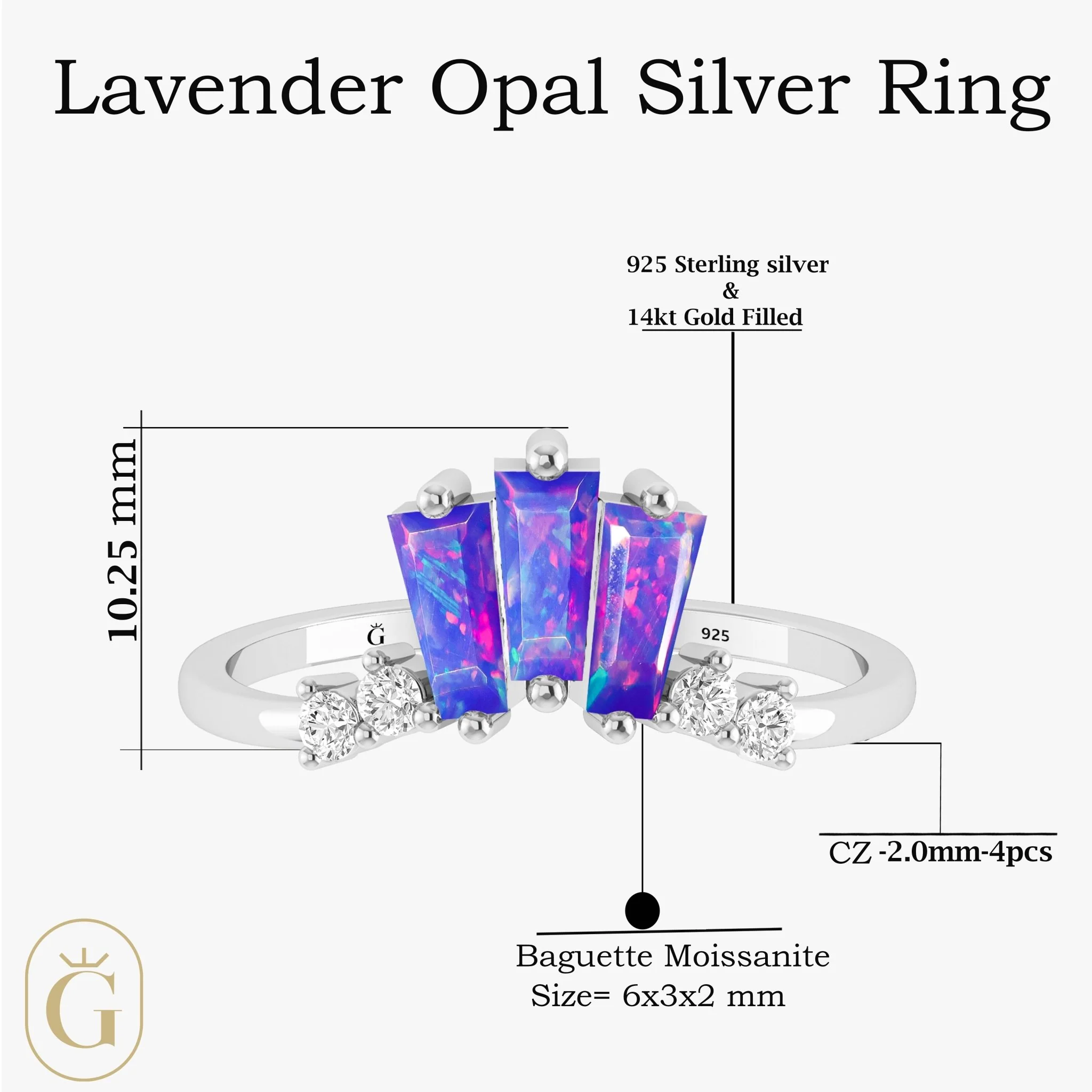 Lavender Opal Wishbone Crown Ring for Women - Image 5