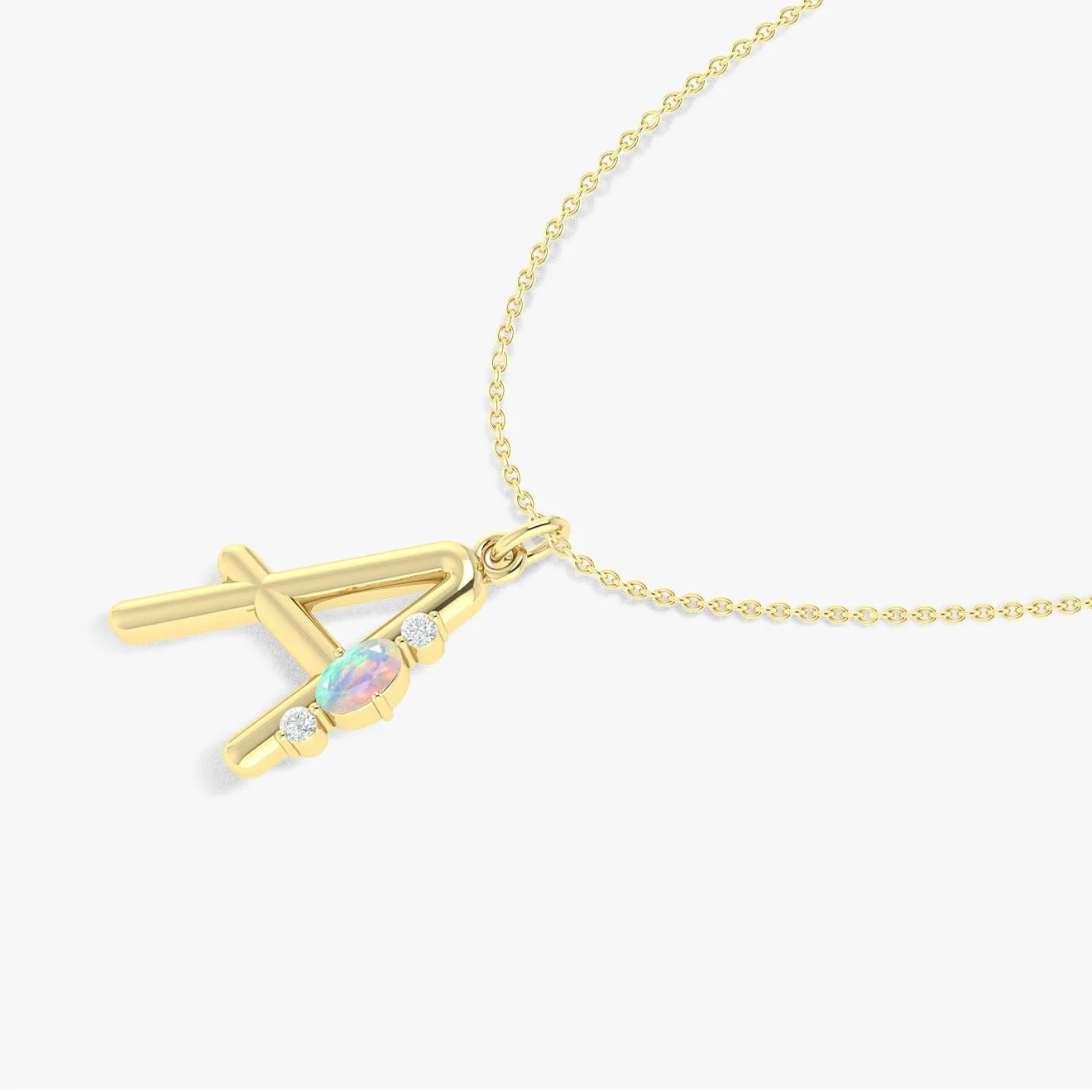 Best Minimalist A Initial Pendant with White Opal and Zircon Shine - Image 4