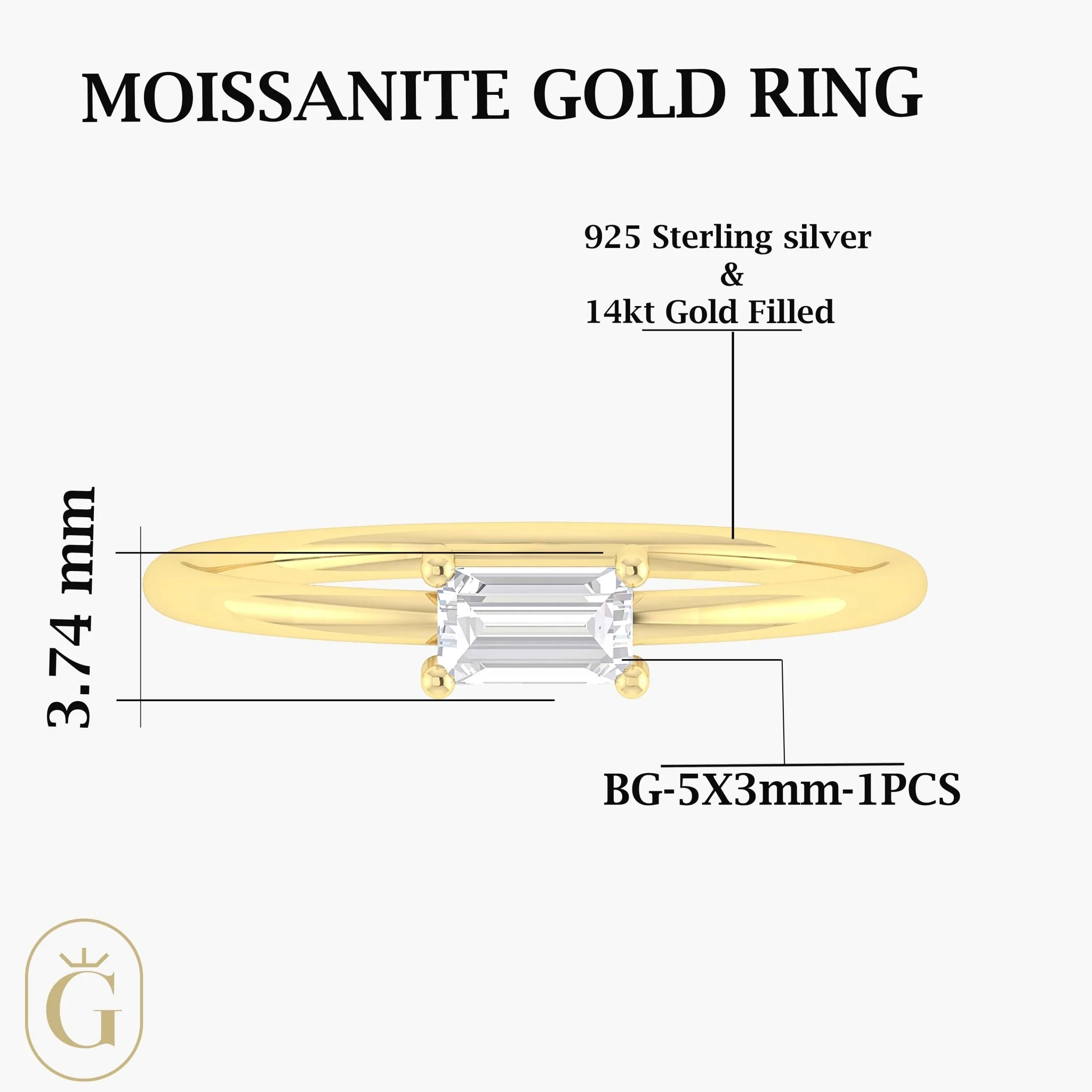 Moissanite Baguette Gemstone Minimalist Ring - Image 5