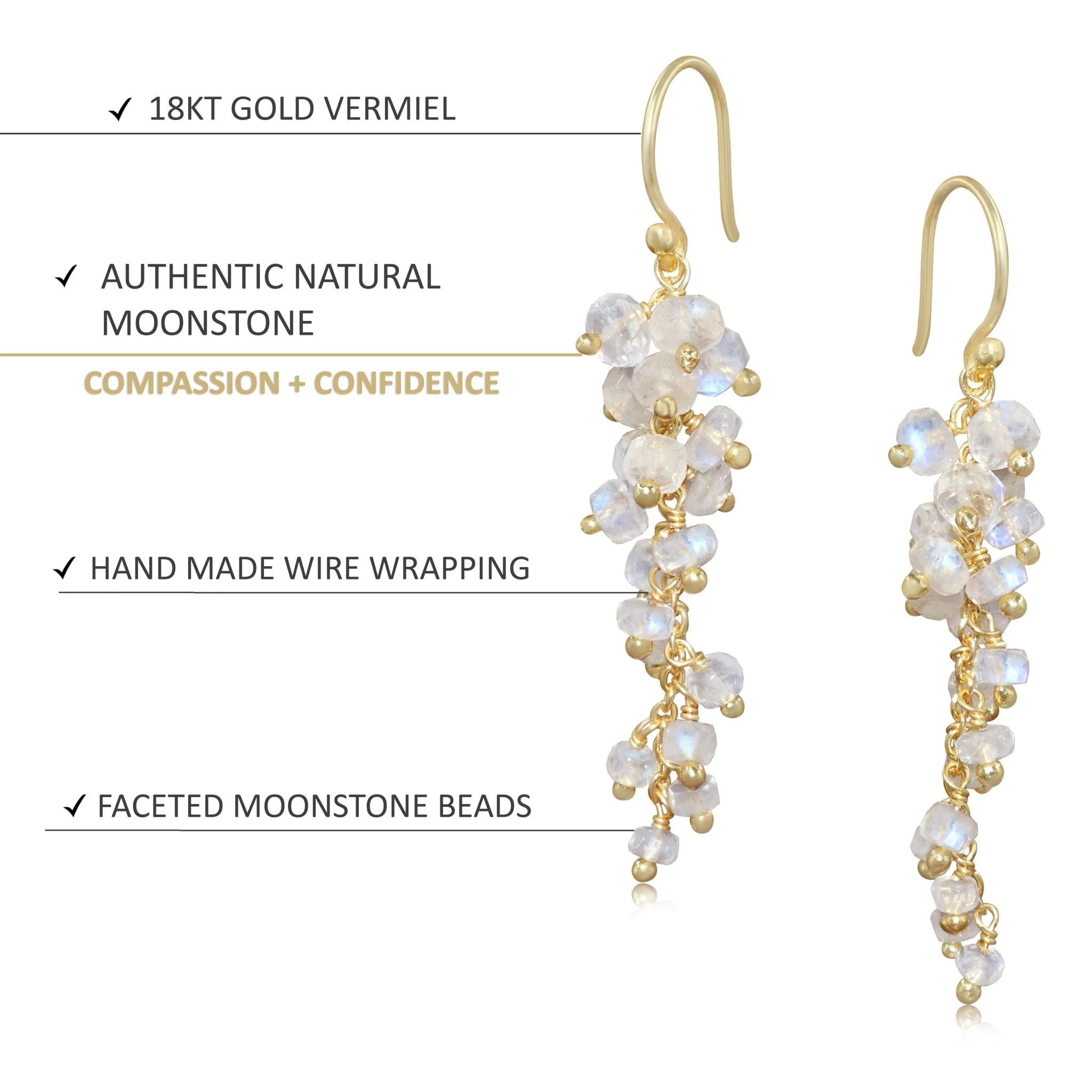 Moonstone Beaded Dangle Earrings Desgined With Faceted Beads - Image 4