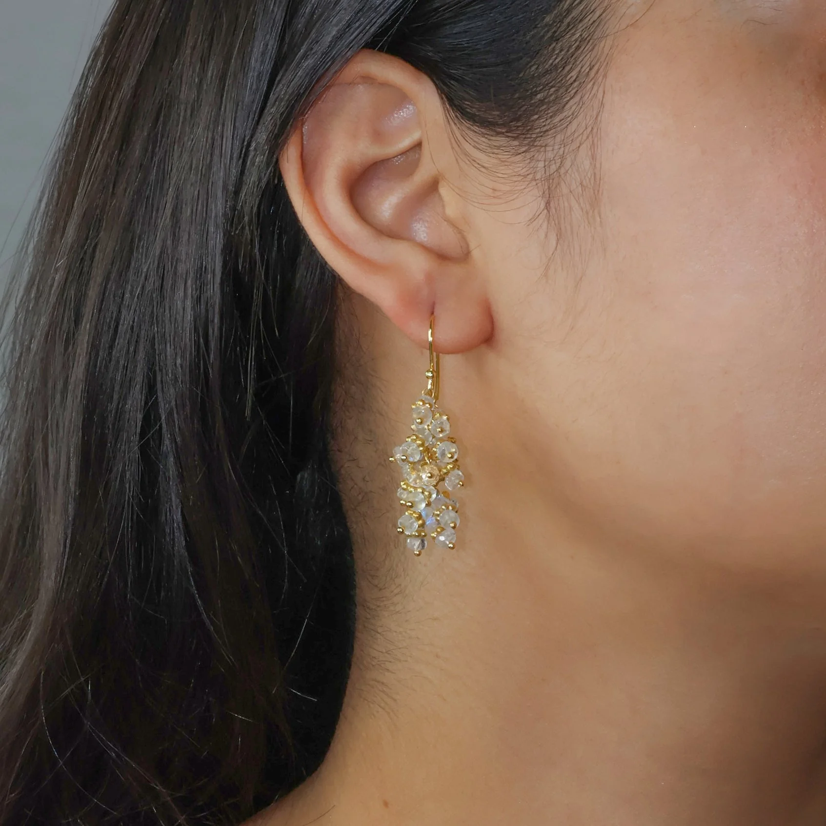 Moonstone Beads Cluster Earrings - Image 2