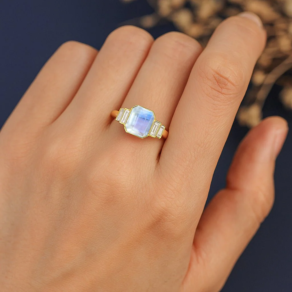 Moonstone Designer Ring in Sterling & Gold Plated - Image 3
