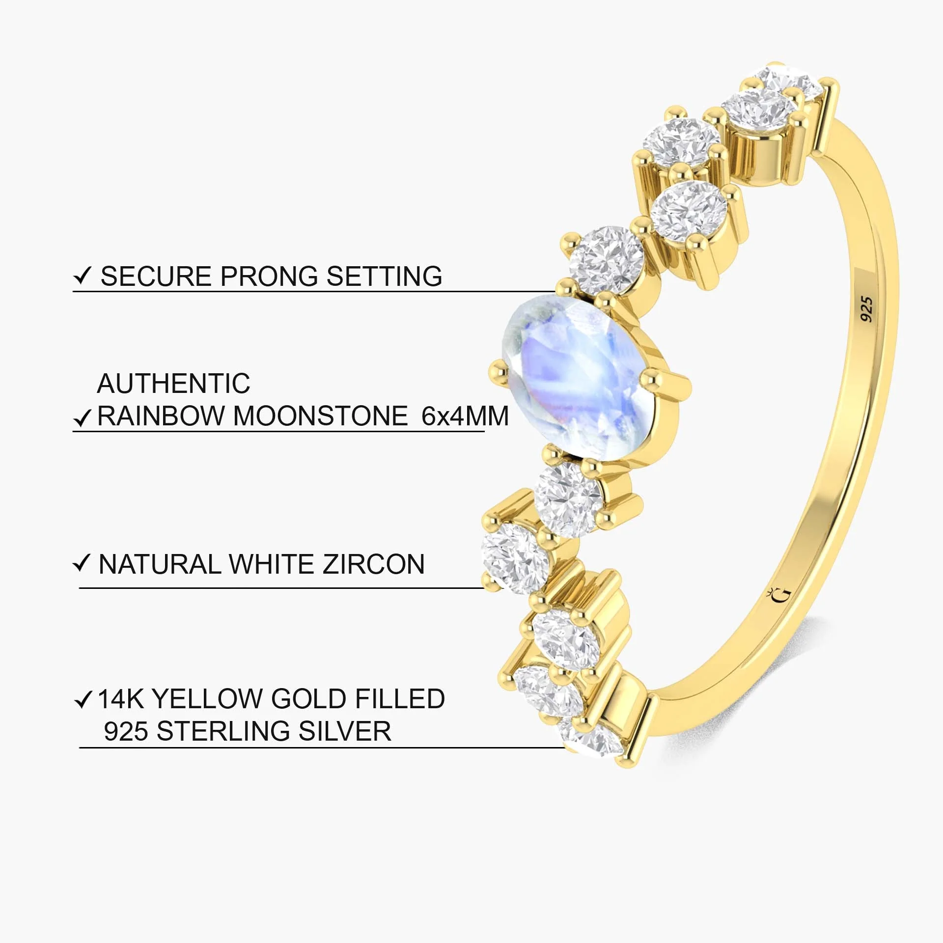 Moonstone Engagement Ring 6x4mm Oval Shape - Image 5