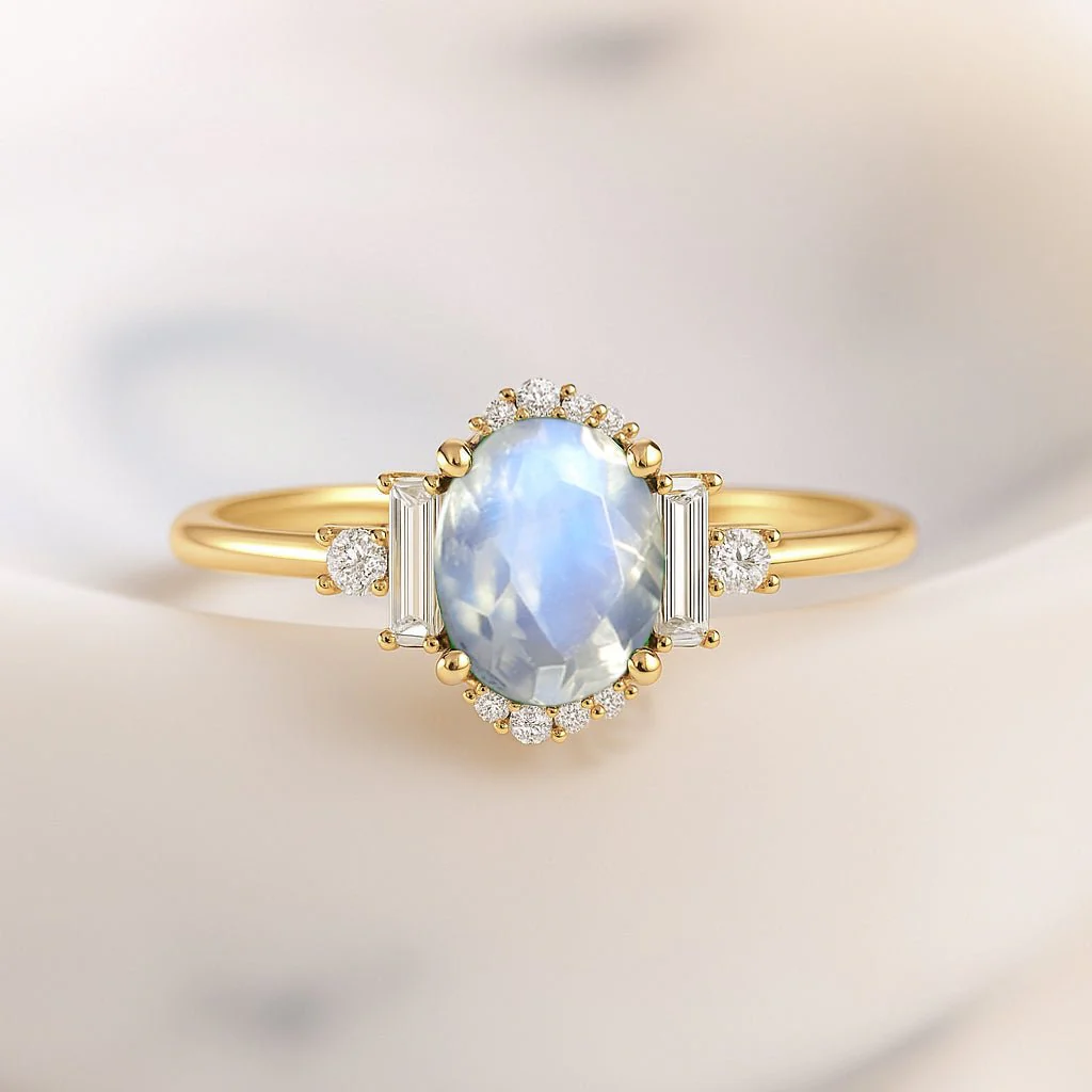 Moonstone Halo Wedding Ring in Sterling Silver - Image 5