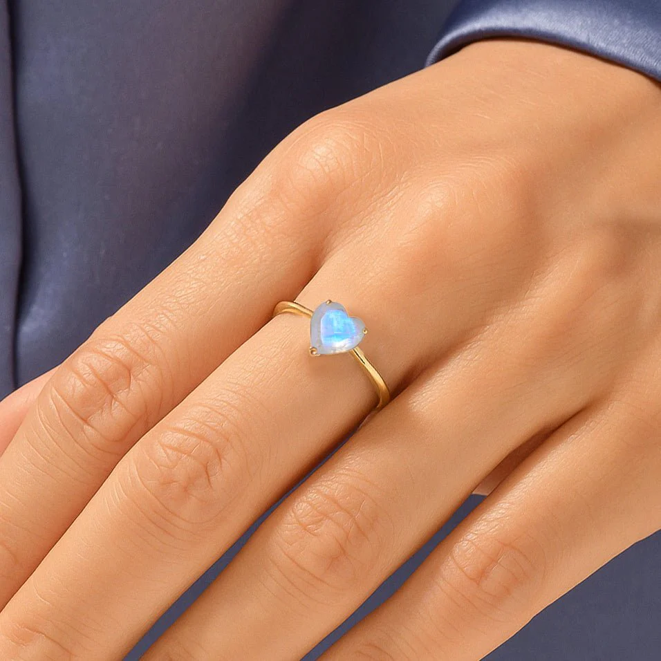Moonstone Heart Ring in Gold & Silver - Image 3