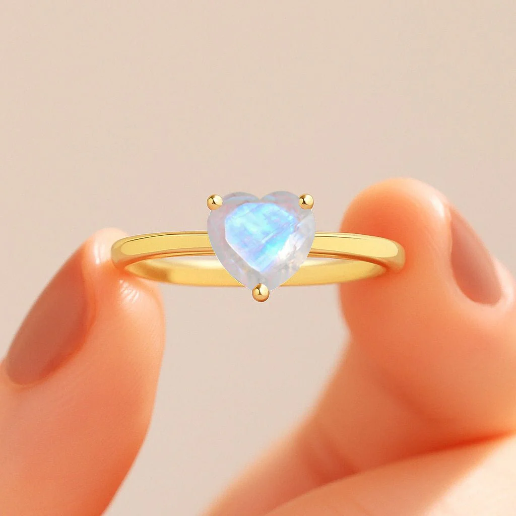 Moonstone Heart Ring in Gold & Silver - Image 4