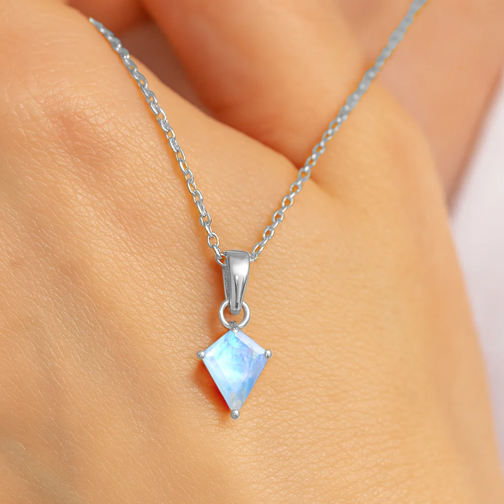 Moonstone Kite Solitaire Pendant Necklace in 925 Sterling Silver 7x9mm Stone 1.40ct - Image 12