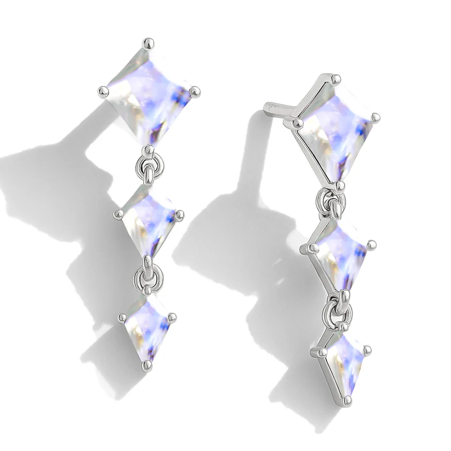 Moonstone Kite Trio Stone Drop Earrings in 925 Sterling Silver