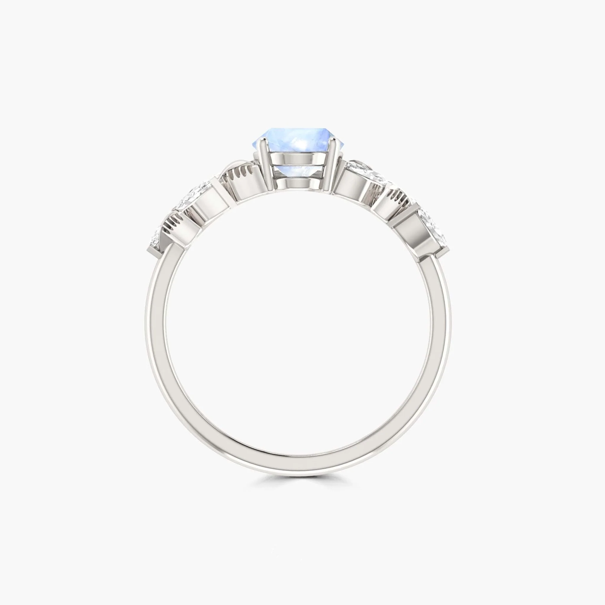 Moonstone Leaf Ring with Natural White Zircon - Image 3
