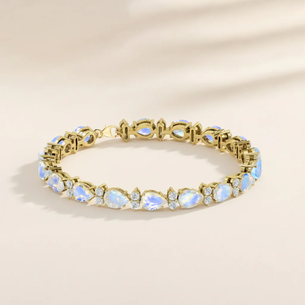 Moonstone Pear & Round Bracelet 7x5 MM & 2.5 MM 18.9 Ct Mystical Glow - Image 4
