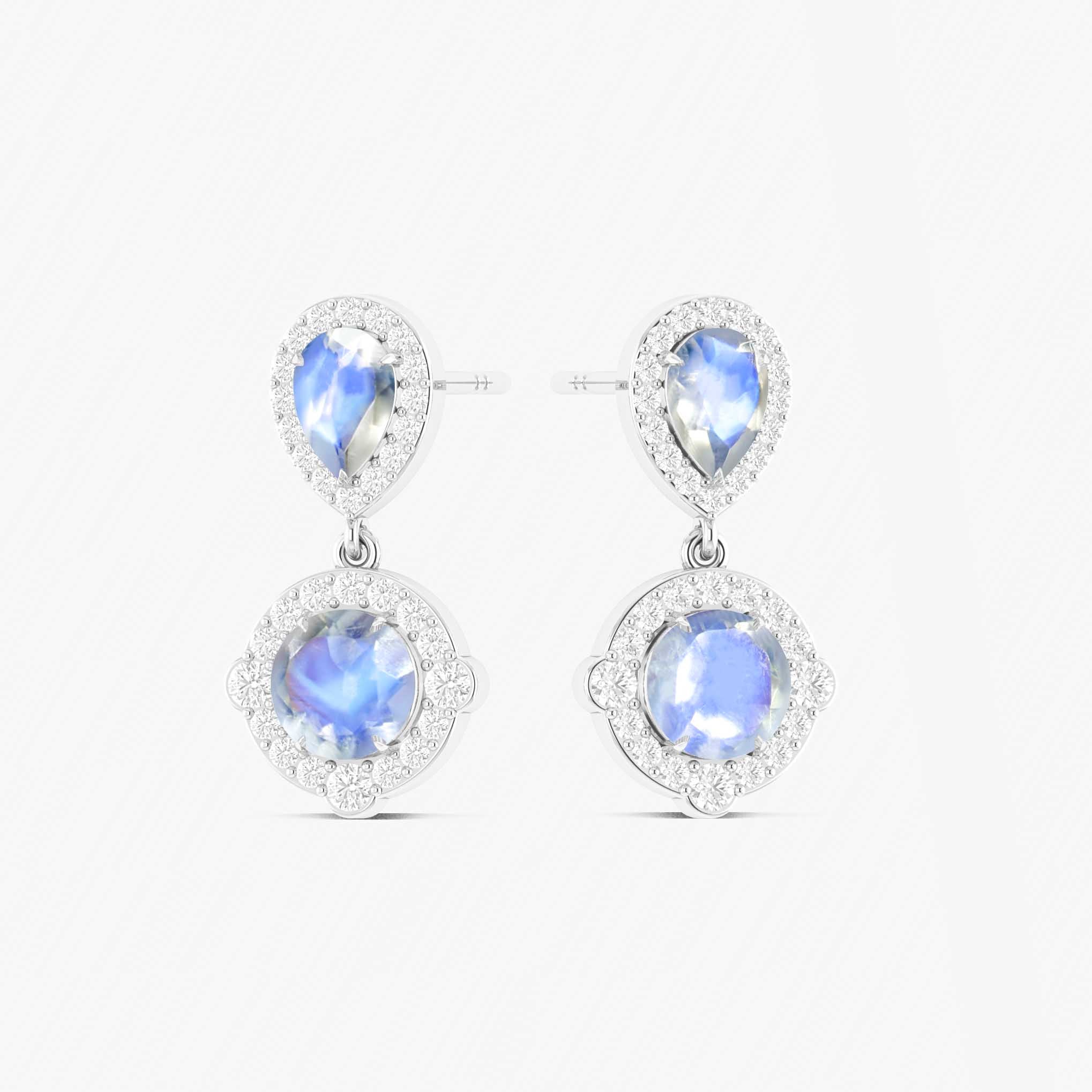 Moonstone Pear Round Halo Drop Earring in 925 Silver 3ct - Image 5
