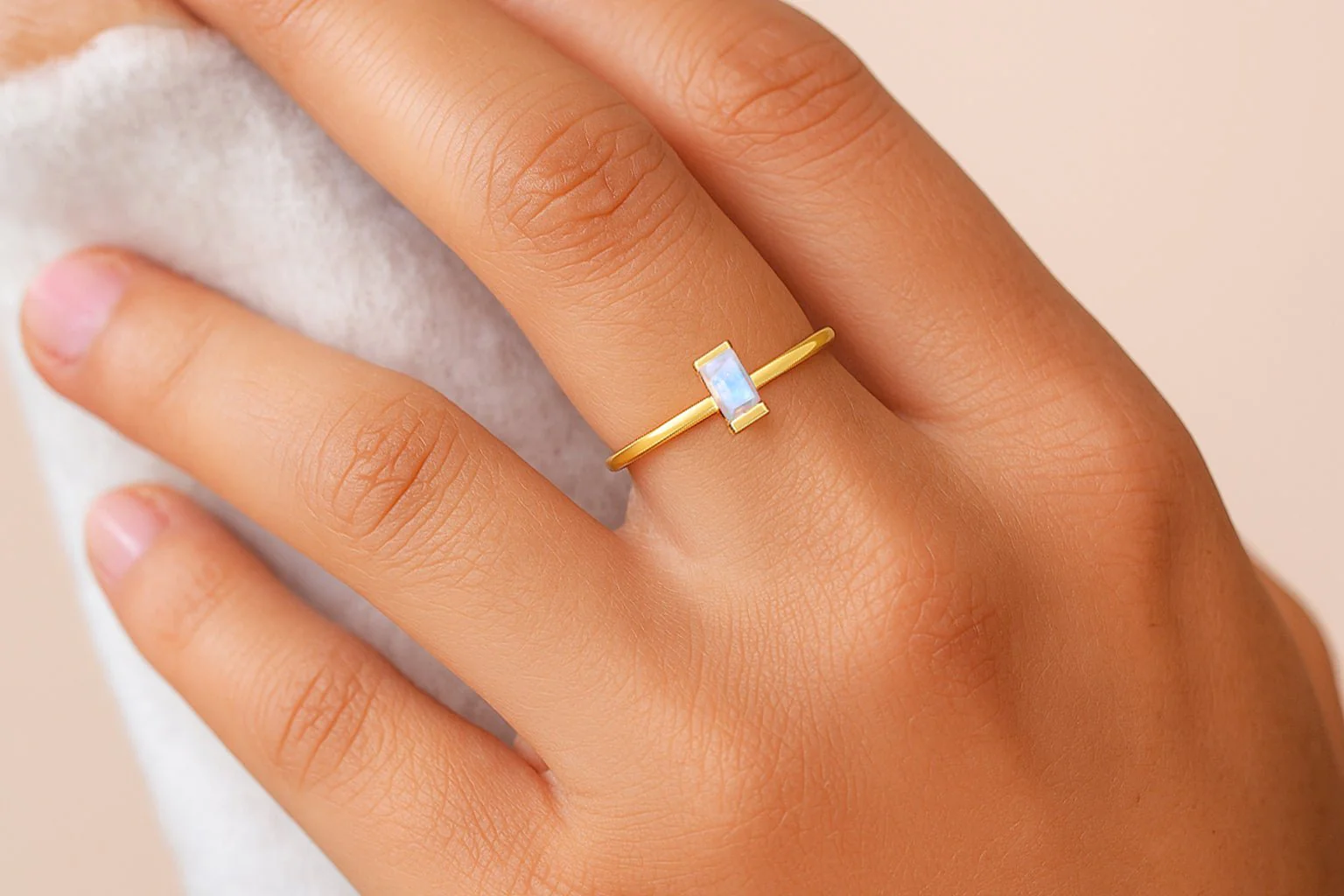 Moonstone Solitaire Birthstone Ring 4X2MM June Jewelry - Image 3