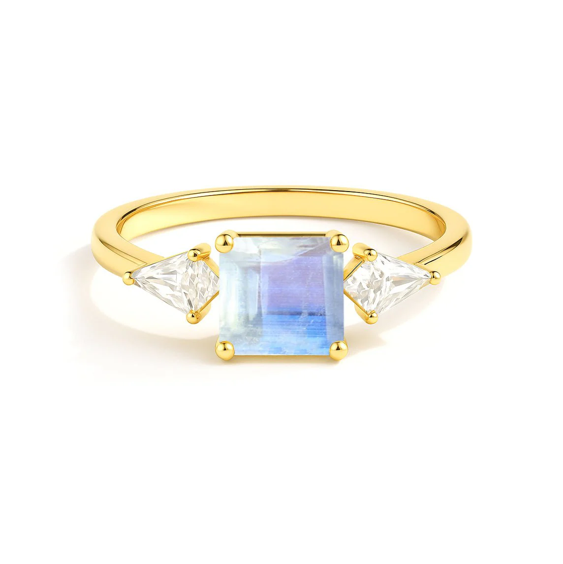 Moonstone Three Stone Ring with Cubic Zirconia