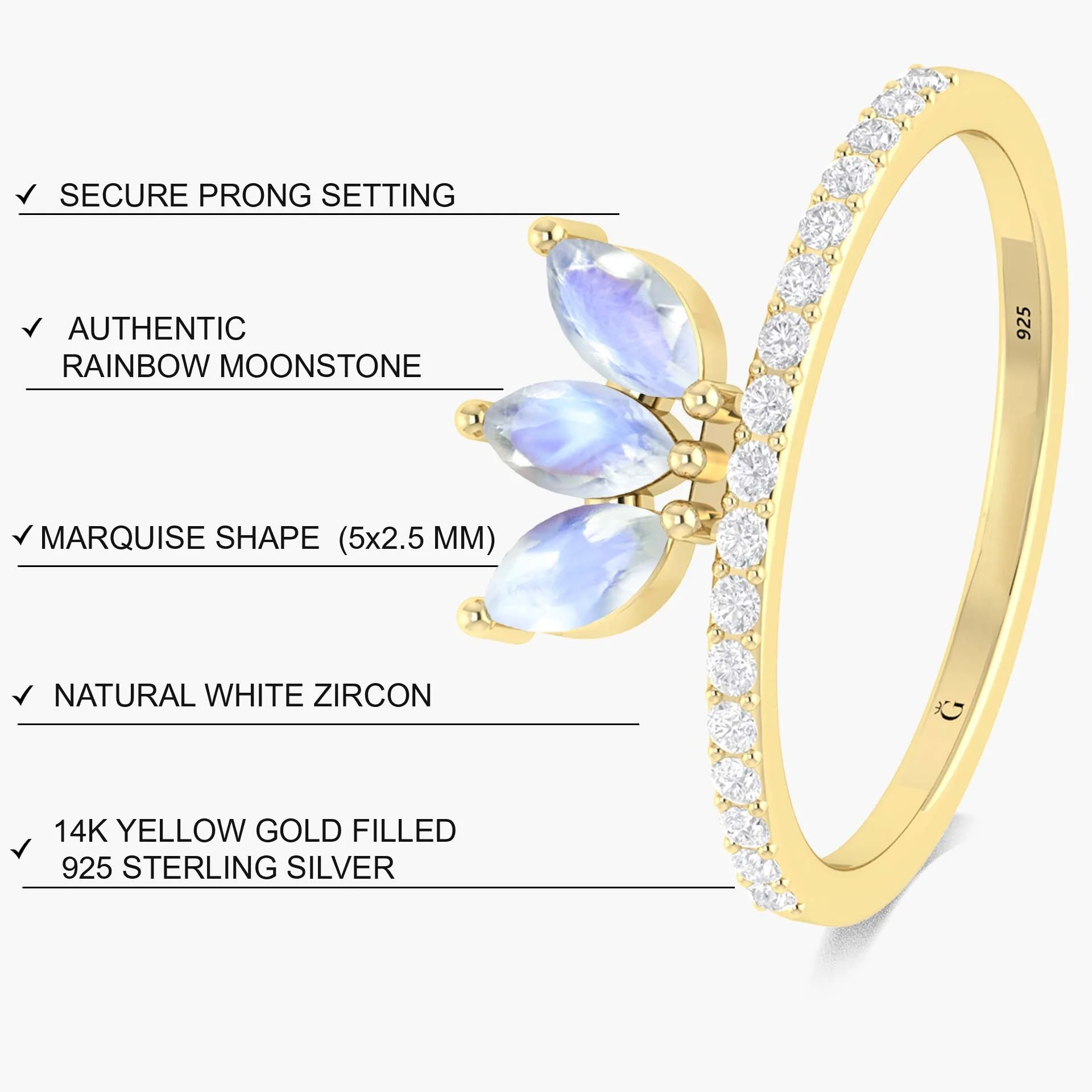 Moonstone & White Zircon Eternity Ring - Image 5