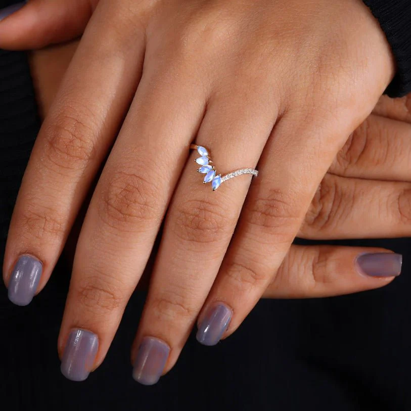 Moonstone Wishbone Ring with Marquise Shape Stones - Image 2