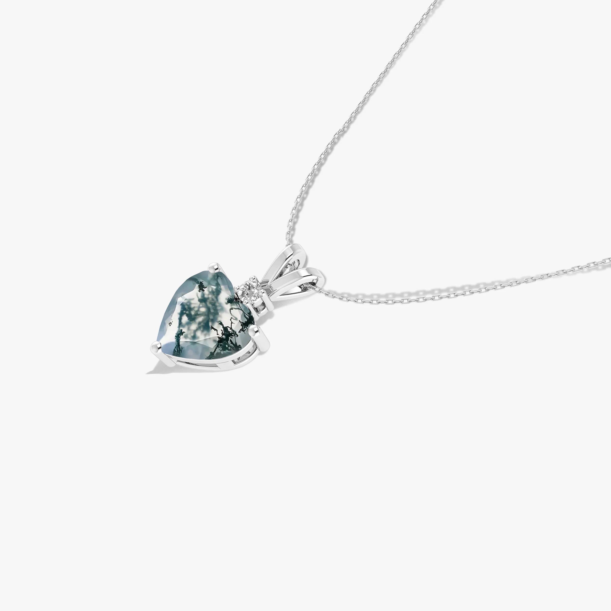 Moss Agate Heart Pendant Necklace in 925 Sterling Silver 7mm 1.5ct - Image 2